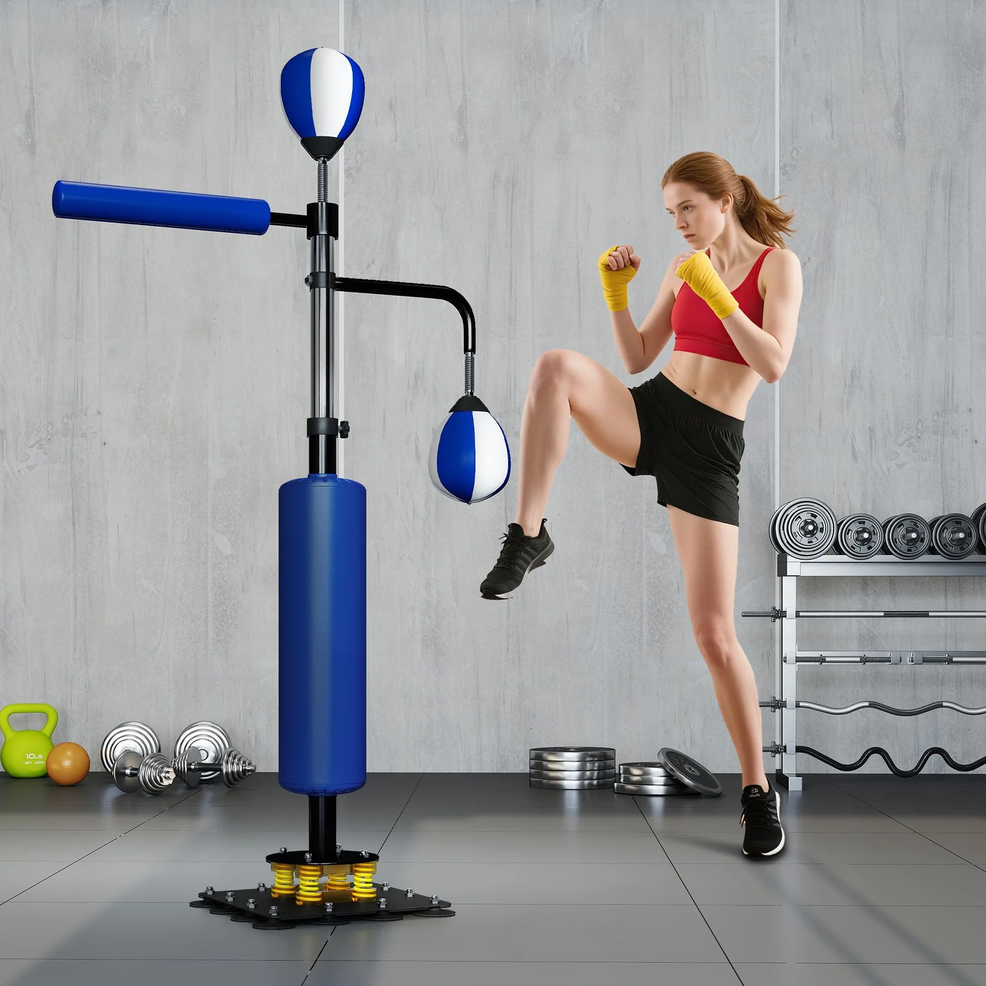 SPORTNOW Boxsack freistehend 140-205cm aufblasbarer Standboxsack mit Pumpe, Saugfuß 2 Reflexsbälle Punchingball Set höhenverstellbar Kickboxsack Speed Ball für Erwachsene Jugendliche Krafttraining