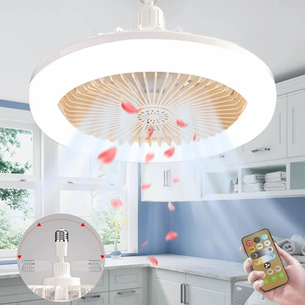 Anyingkai Ventilador de Techo con Luz E27 25cm Amarillo