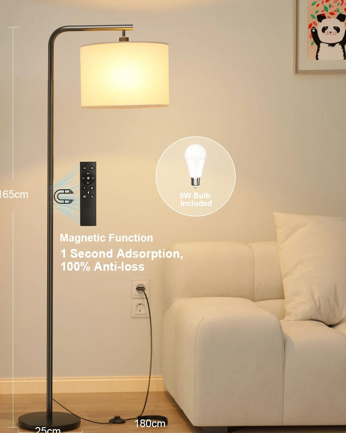 Lampara de Pie LED 8W Regulable 11 Temperaturas Control Remoto Salon Estudio Dormitorio