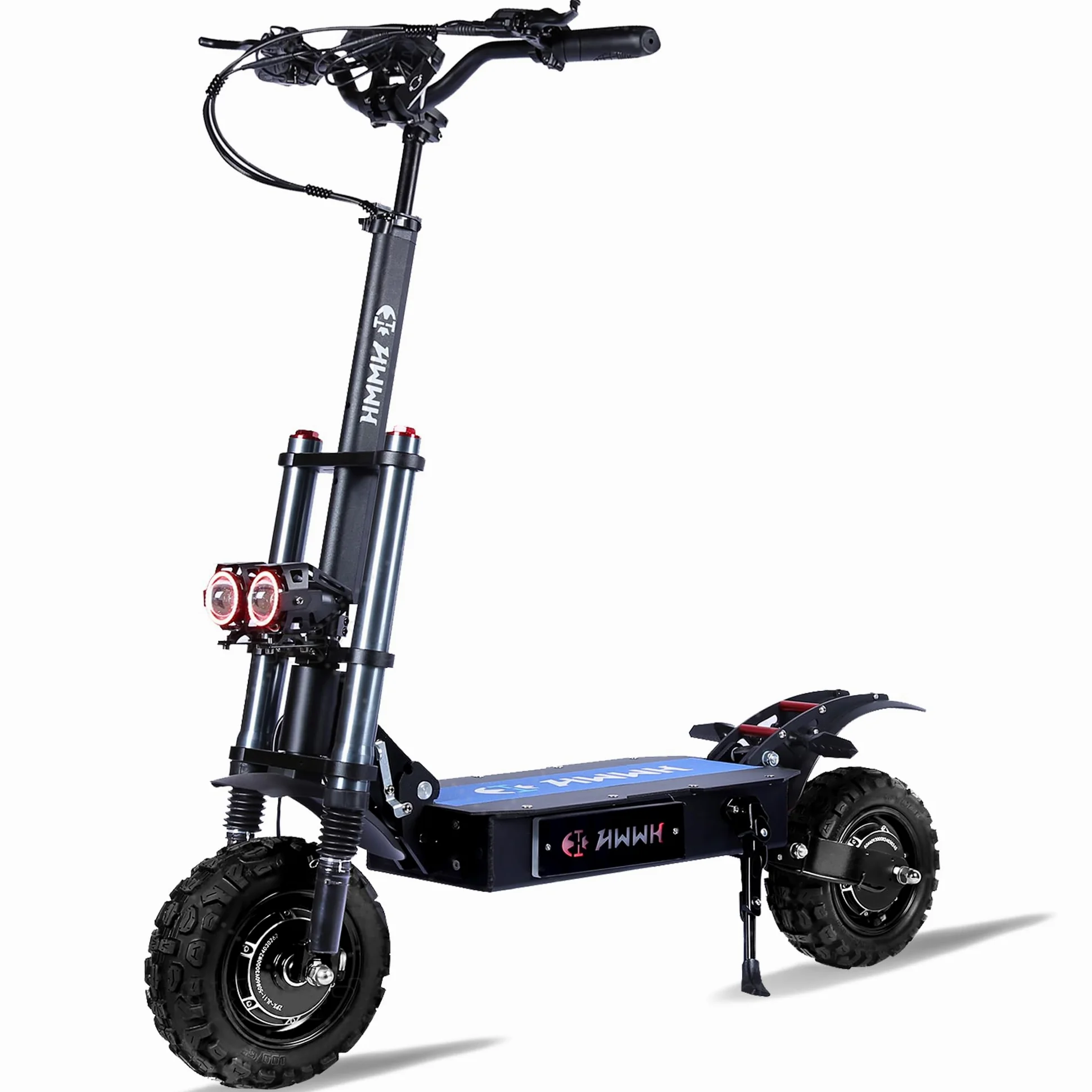 HWWH Patinete Electrico Todoterreno Adultos Scooter Eléctrico Plegable Doble Motor Arranque NFC, Acelerador Rotatorio 11 Pulgadas Neumáticos Todoterreno 60V/40AH Batería de Litio 120 km Duración