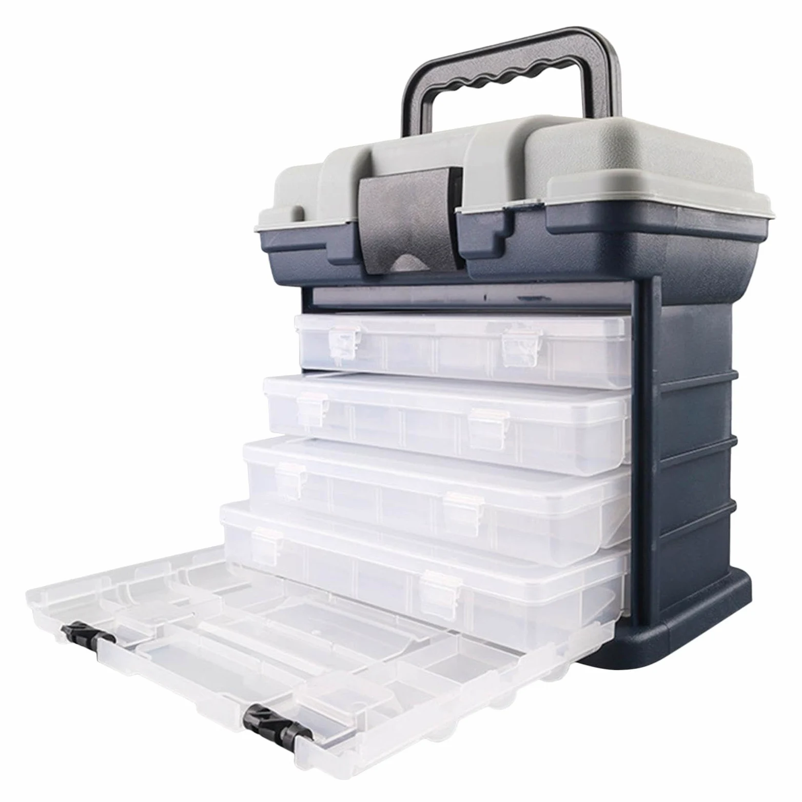 Caja de aparejos de pesca, organizador portátil de aparejos de pesca de ABS, múltiples compartimentos, almacenamiento de aparejos de pesca con 4 cajones, organizador de caja de aparejos, caja | ABS, múltiples compartimentos, almacenamiento de aparejos de