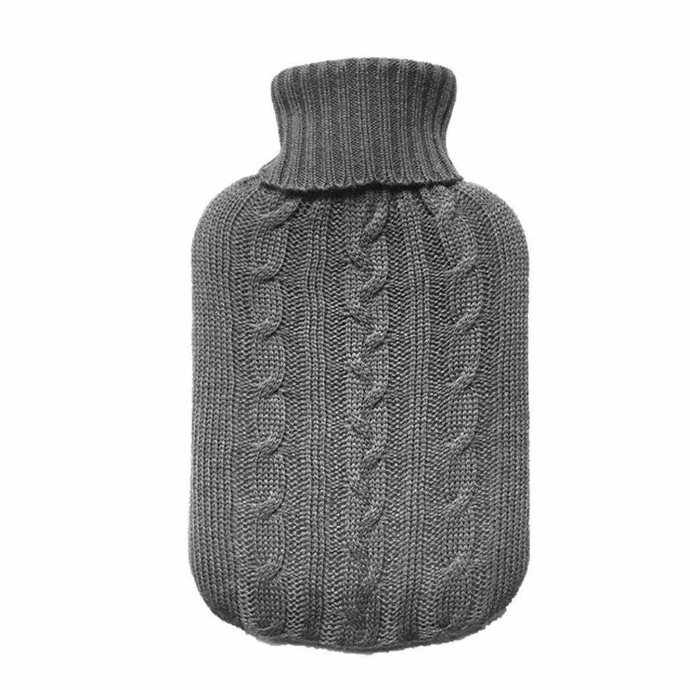 TRIXES Funda de punto aislante para botella de agua caliente, gris, regalo para mujer