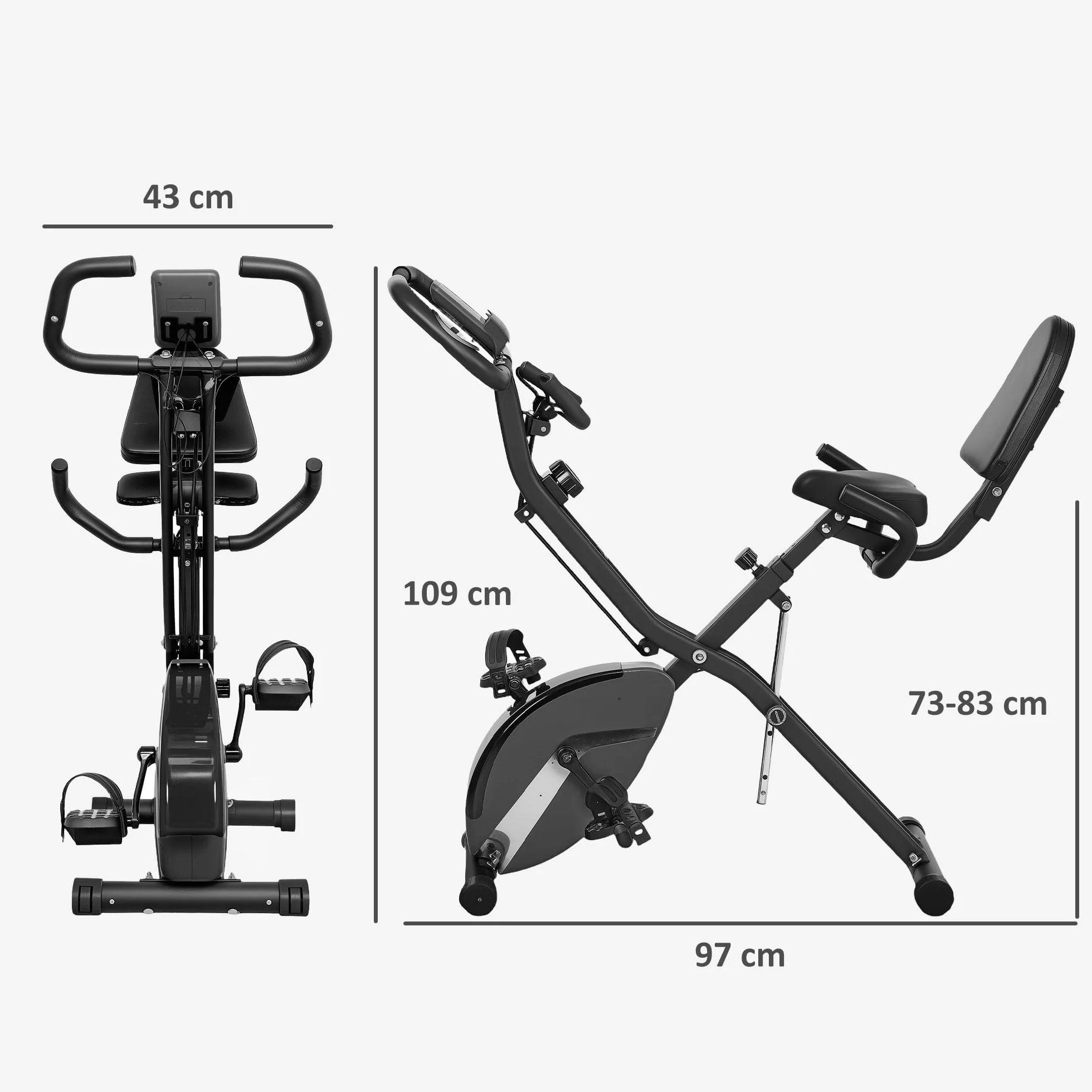 SPORTNOW Bicicleta Estática Plegable con Respaldo Bici Estática Silenciosa con 8 Niveles de Resistencia Magnética Sillín Regulable Volante Pantalla LCD Pulsómetro y Banda Carga 110 kg