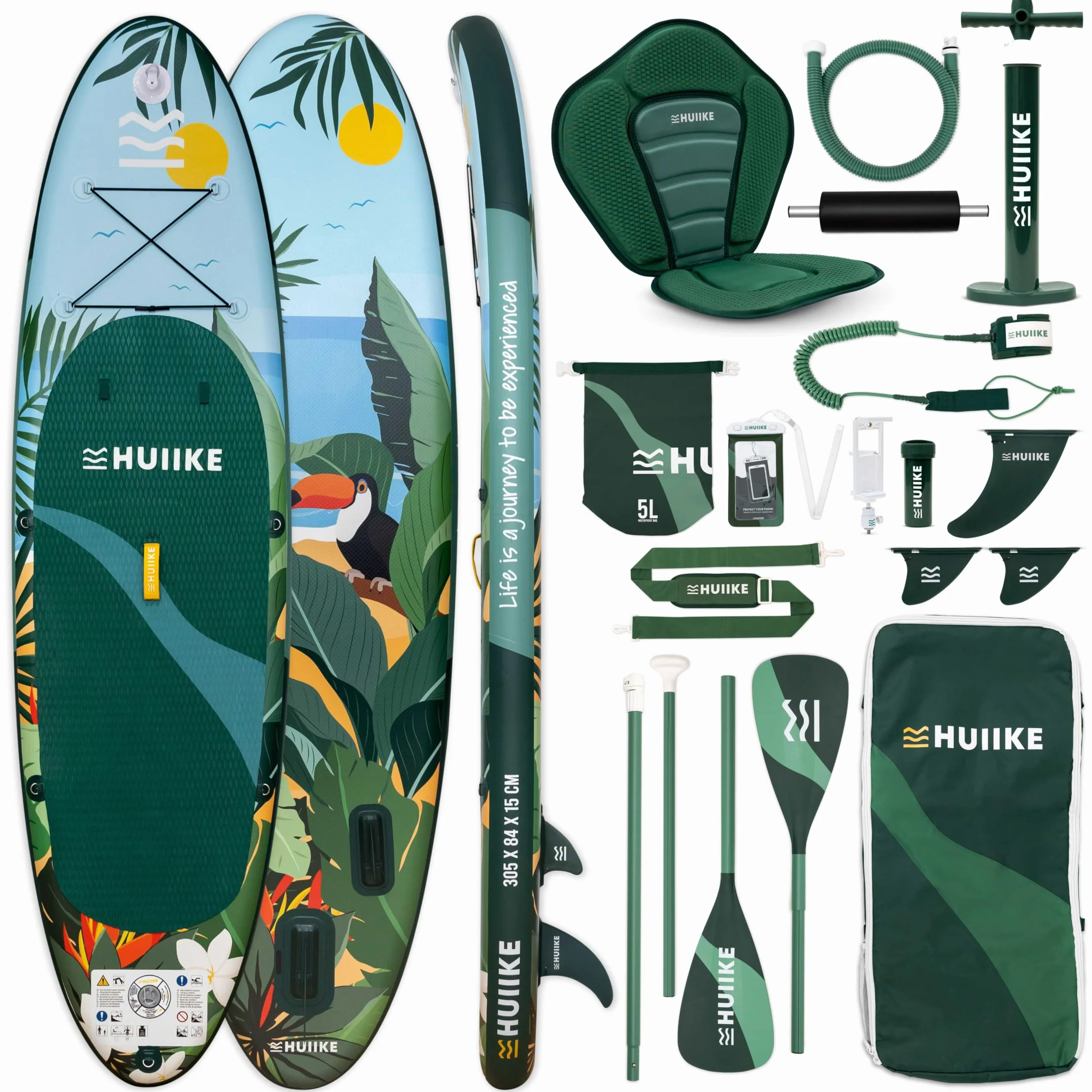 HUIIKE Tabla Paddle Surf Hinchable con Accesorios Incluidos, Remo, Quillas, Inflador. Stand Up Paddle Board Gran Estabilidad y Resistencia. 305 x 84 x 15 cm, Soporta hasta 130 kg