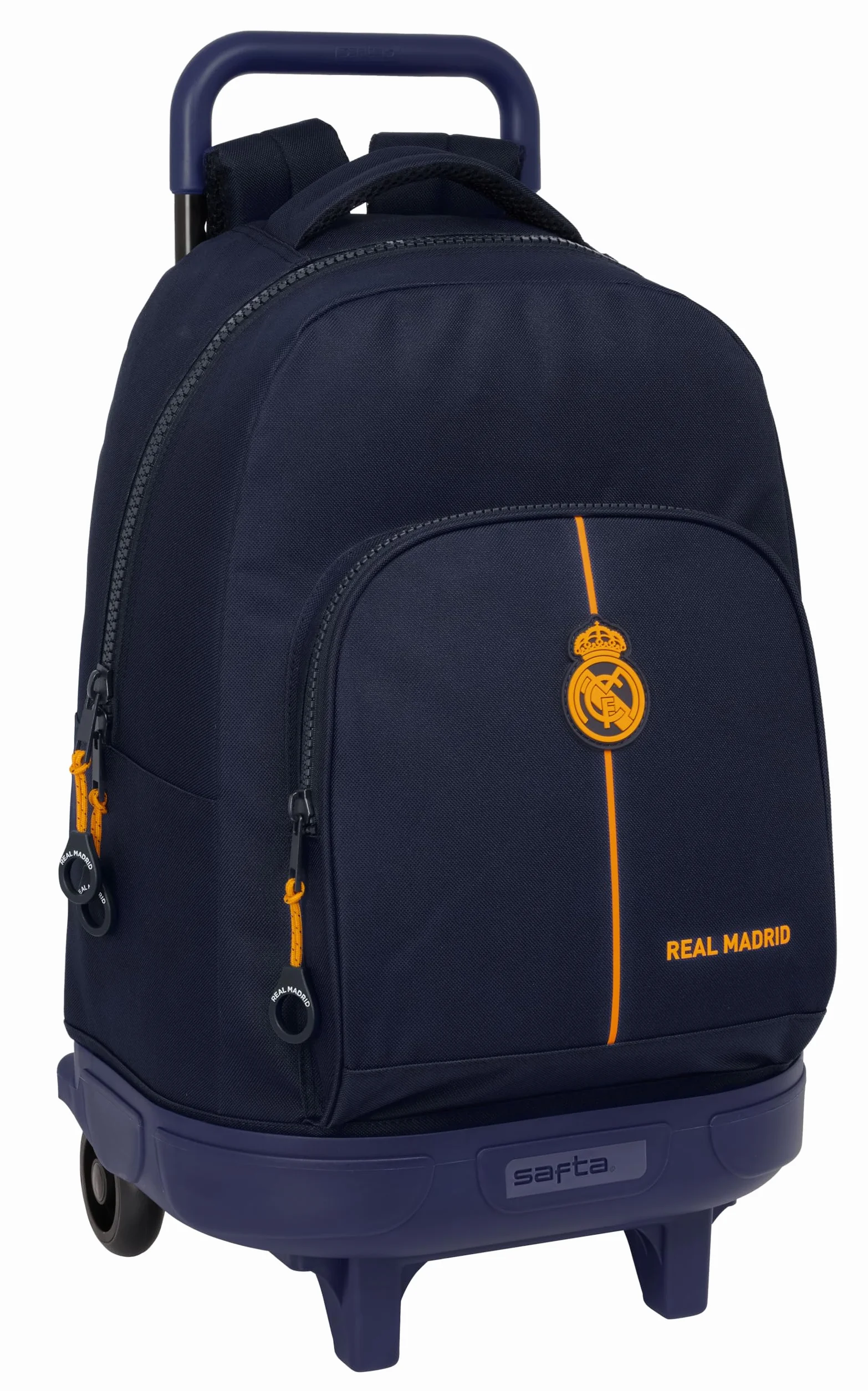 SAFTA Real Madrid 2ª EQUIPACIÓN 24/25 - Mochila Grande con Ruedas, Compacta, Extraíble, Ideal para Niños de Diferentes Edades, Cómoda y Versátil, Calidad y Resistencia, 33x22x45 cm, Color Azul Marino