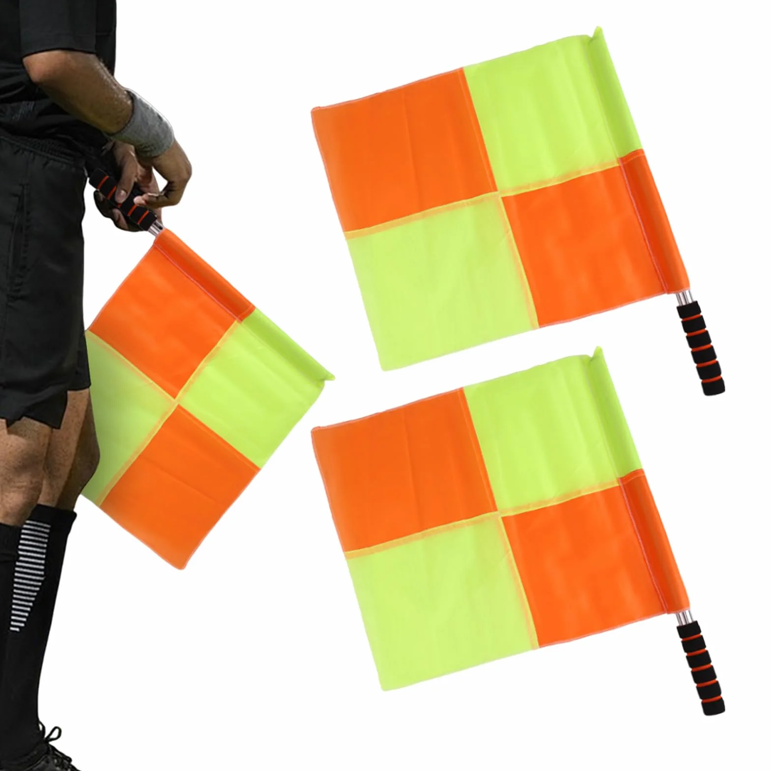 Banderines De Árbitro De Fútbol, Juego De 2 Banderines De Juez Para Deportes, Naranja Y Amarillo, Mango Ergonómico Para Equipo De Entrenamiento De Fútbol En Partidos