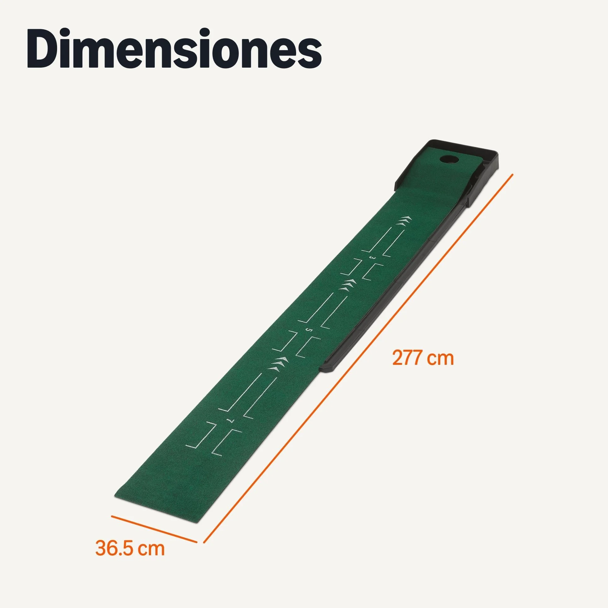 Amazon Basics Alfombrilla de Golf con Devolución Automática de Pelotas, Tapete de Entrenamiento con Guías de Alineación, Green de Práctica para Interiores y Exteriores, 277 x 36,5cm, Verde