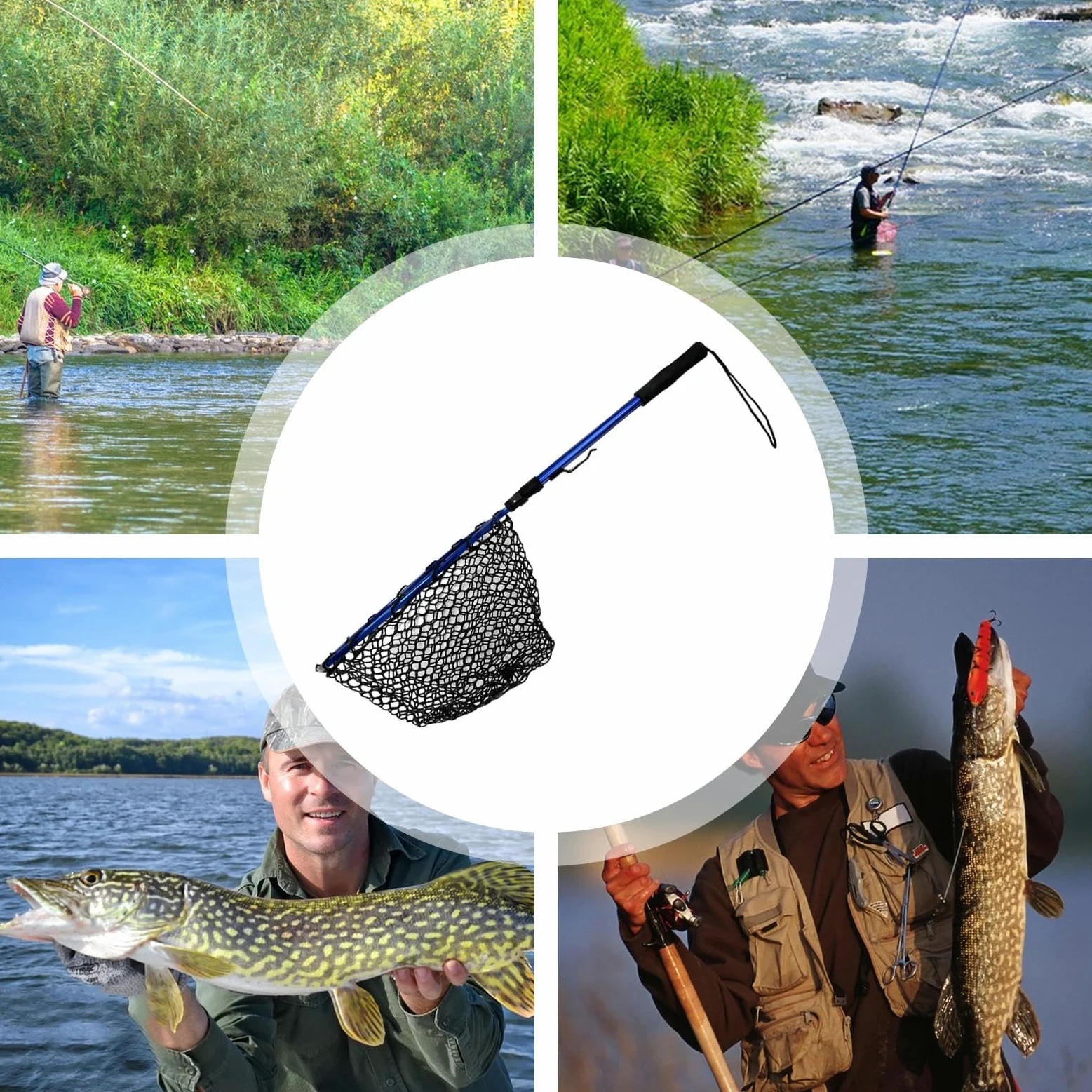 Red de pesca plegable con mango telescópico, gran red para pesca de agua salada y mar