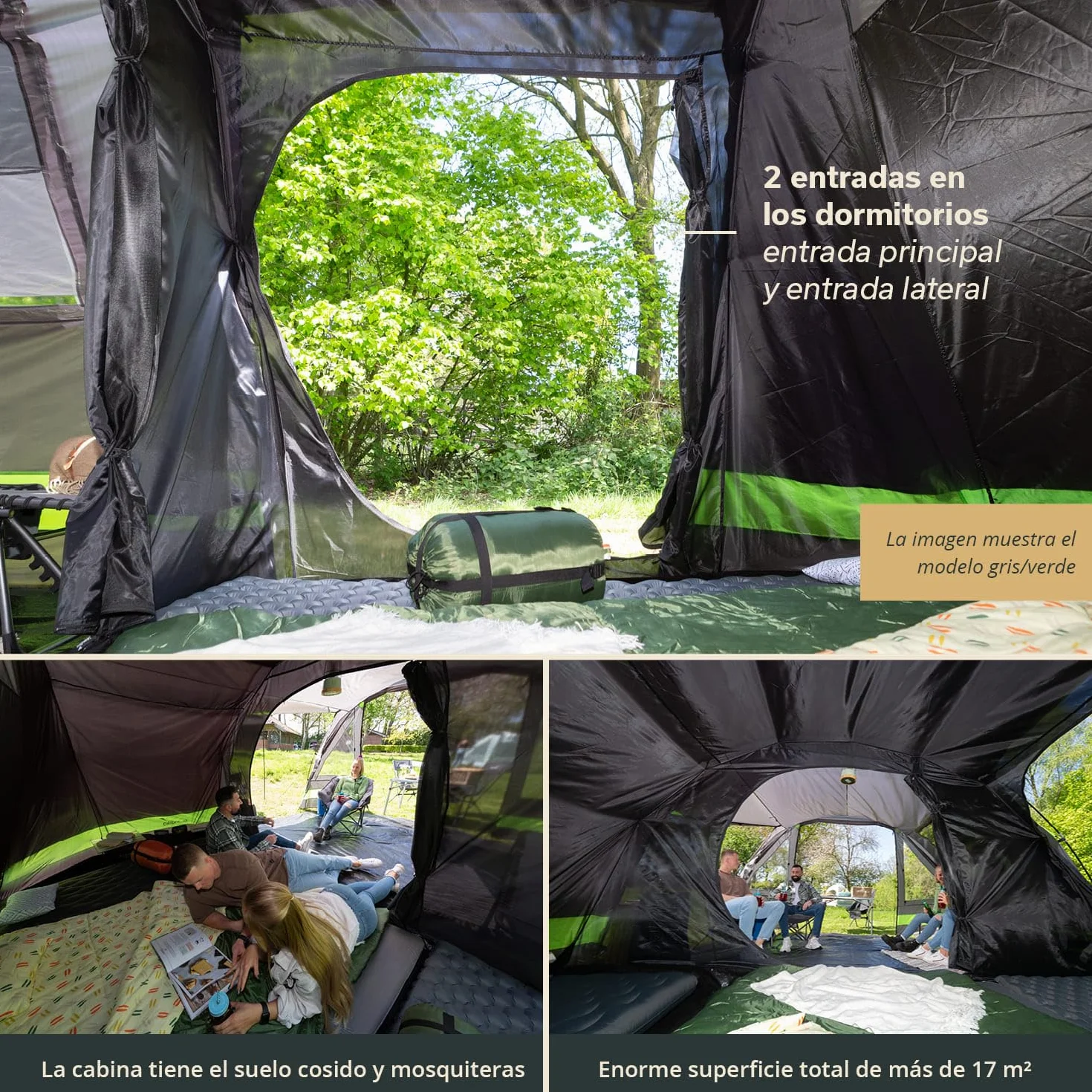 Skandika Kambo Tienda de campaña Familiar túnel para 6/8/12 Personas | Impermeable con 3000 de Columna de Agua, 2 m de Altura, 3 entradas, Techo Solar, toldo