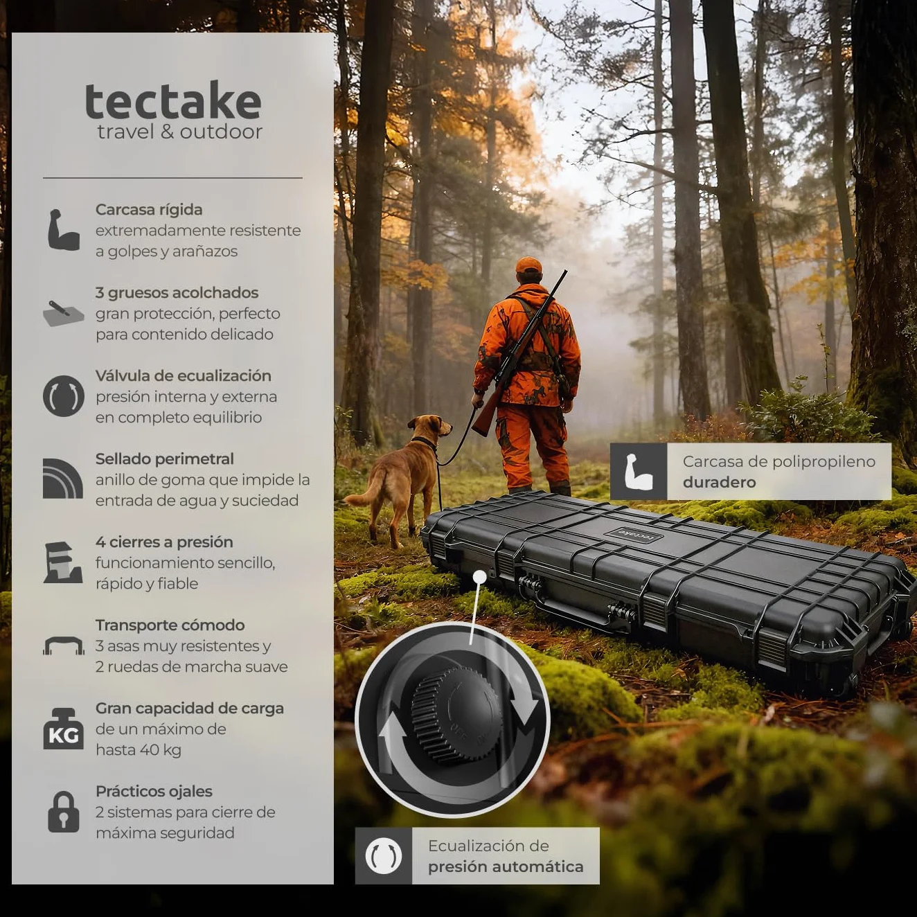 tectake® Caja de Armas largas, Maletin para Rifle, Armas, Carcasa Rígida, Airsoft Armas, Caza, Escopeta de Perdigones, Carabina, Francotirador - Negro