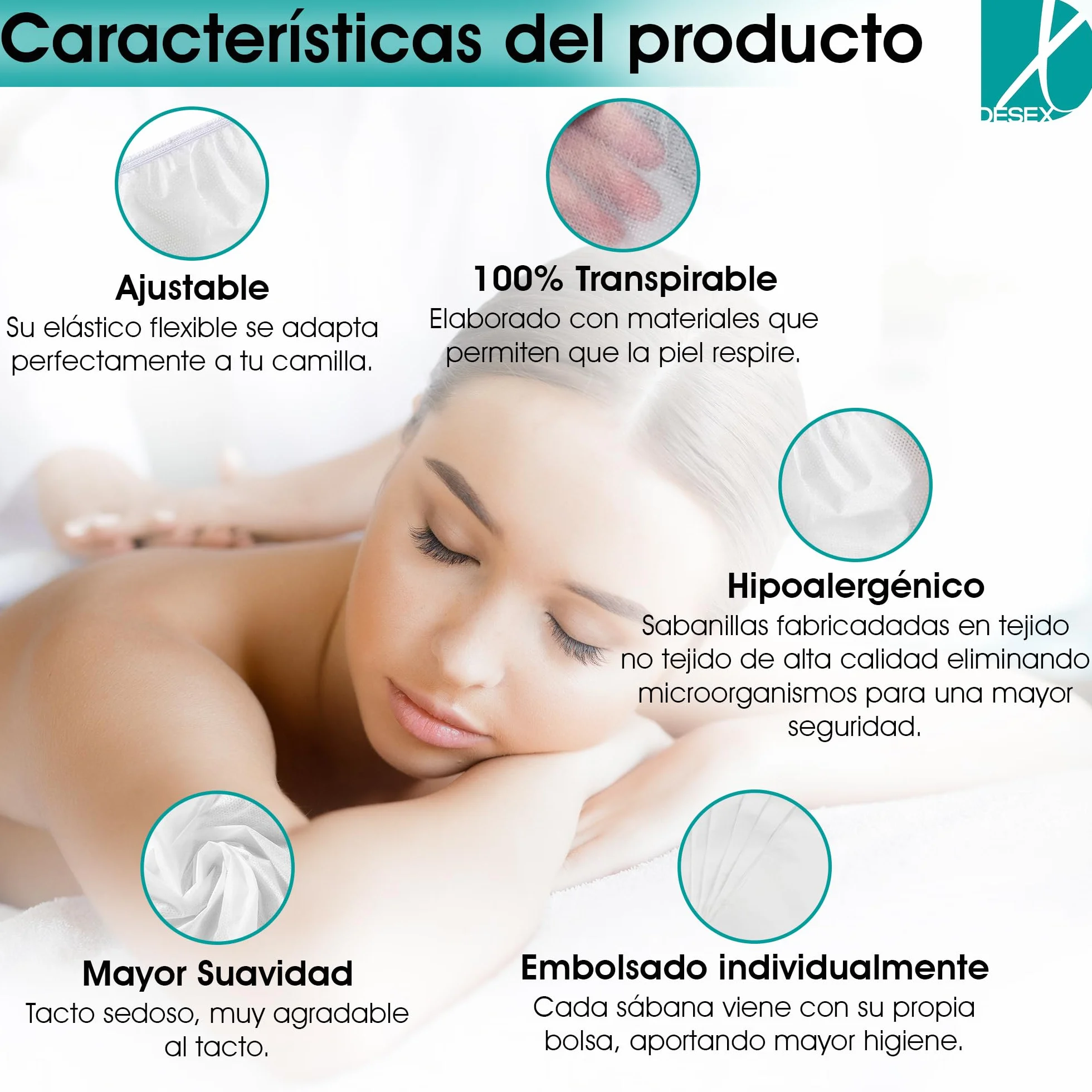 Sábanas Desechables Ajustables Camilla Masaje TNT 95x220cm Caja 10uds