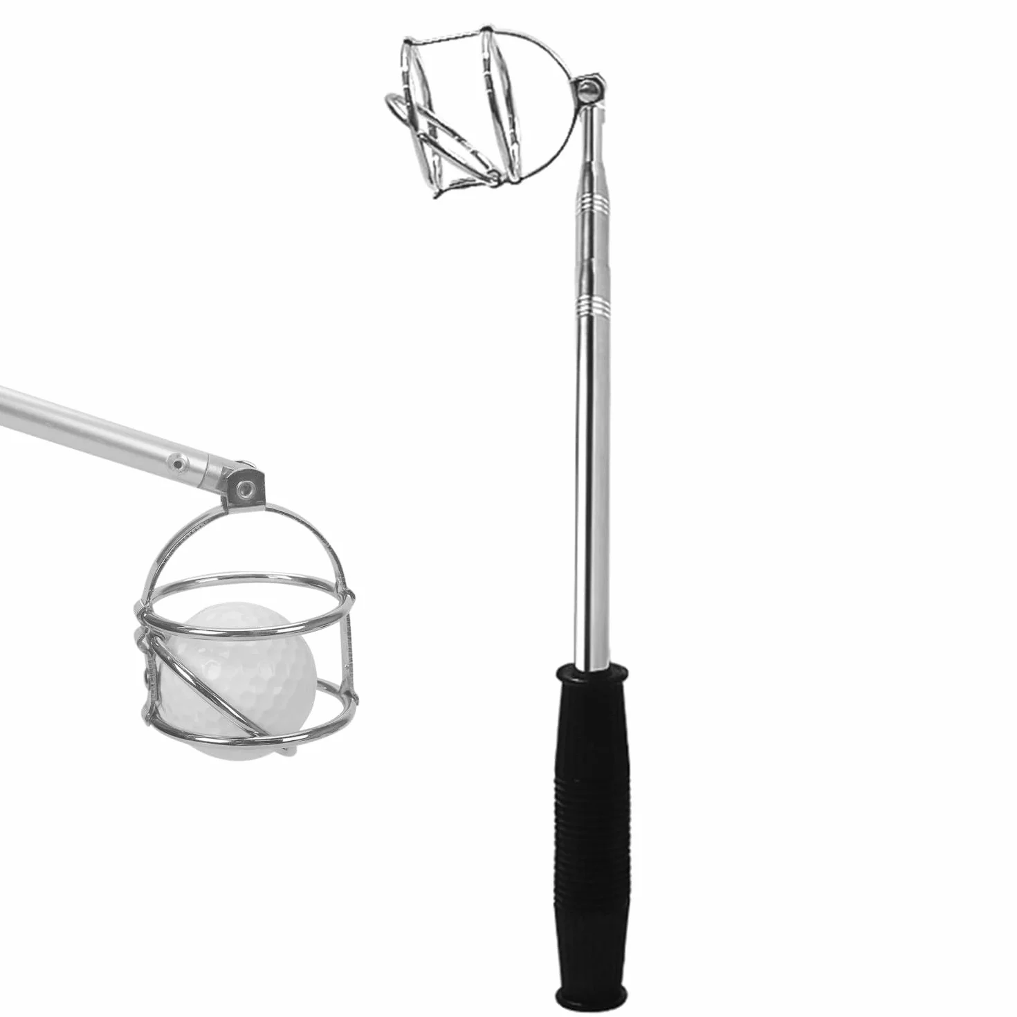 Recuperador de pelotas de golf telescópico, hasta 1,9 m, parte superior de fibra de carbono para agua/arbustos, prados, agarre continuo y ligero y duradero
