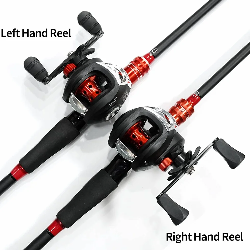 Kilitn Combo de caña de Pescar y Carrete, Carrete de Cebo Combinado de baitcasting, 1,8M 2,1M Varilla de Fibra de Carbono Envuelta en Fibra de Vidrio Duradera de 2 Piezas con Mango cómodo de EVA