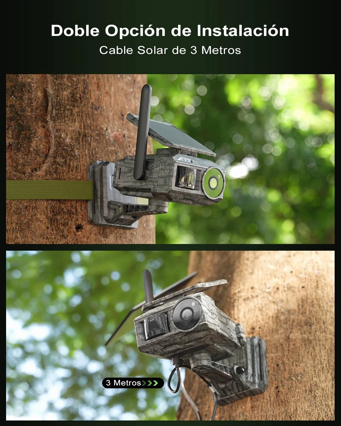 Xega Cámara Solar 4G con Tarjeta SIM 2 Paneles Solares, Fototrampeo Caza Exterior Inalámbrica, Detección de Movimiento, Visión Nocturna Sin Luz, Rotación 220°, Alertas En App (WiFi No Compatible)