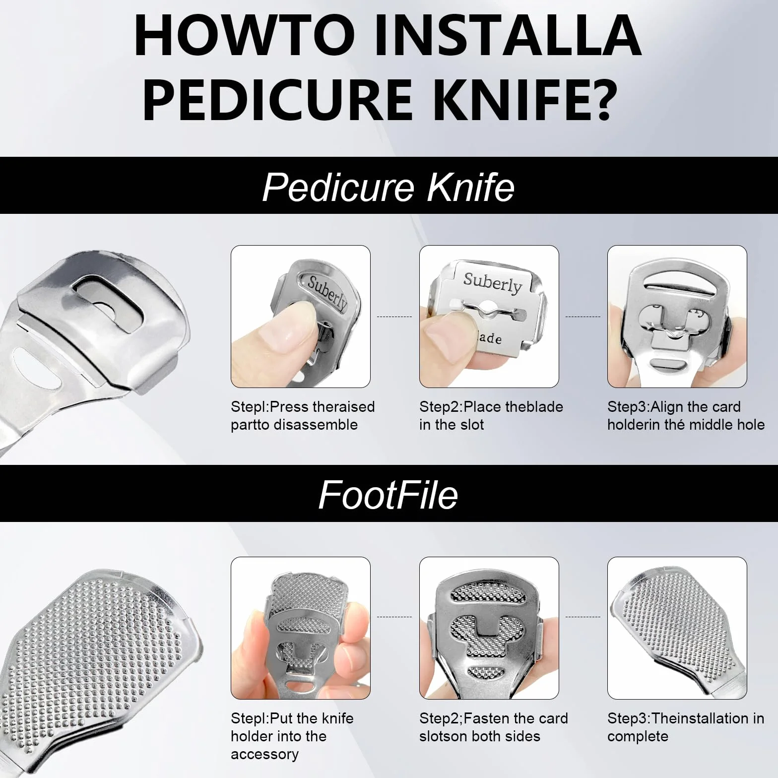 Cuchillas Para Callos Profesional, Cuchillo de Pedicura con Lima de Acero Inoxidable y 10 Cuchillas, Eliminador de Callosidades