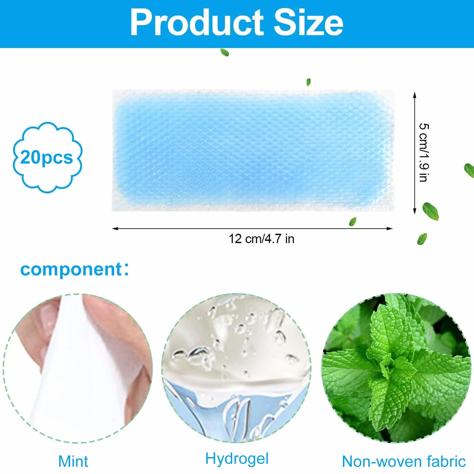 Parches refrescantes para la fiebre para niños y adultos, almohadillas de gel, alivio de la migraña, 20 hojas