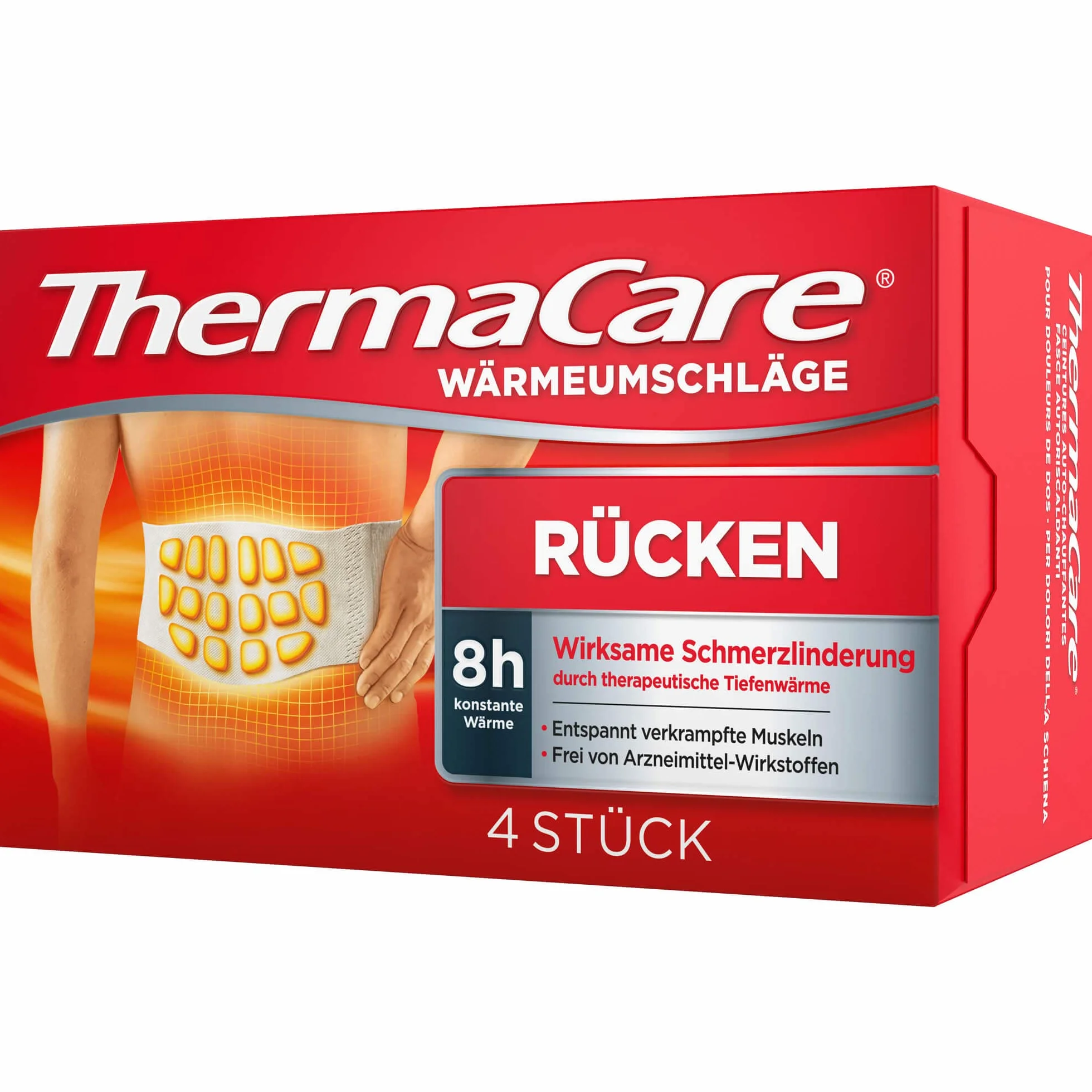 ThermaCare Almohadillas térmicas para aliviar el dolor de espalda, calor profundo para relajar los músculos, talla S-XL, 4 unidades por paquete
