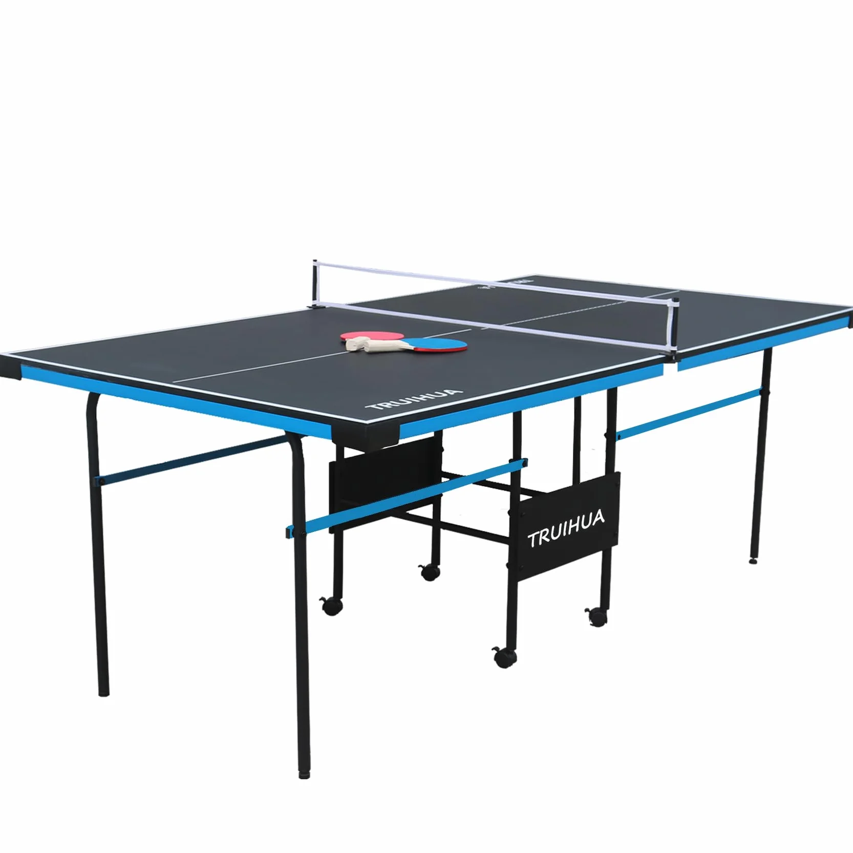7FT Mesa de ping pong interior junior compacta plegable mesa mesa para exteriores con raqueta de ping pong y red para niños 210 x 117 x 76 cm