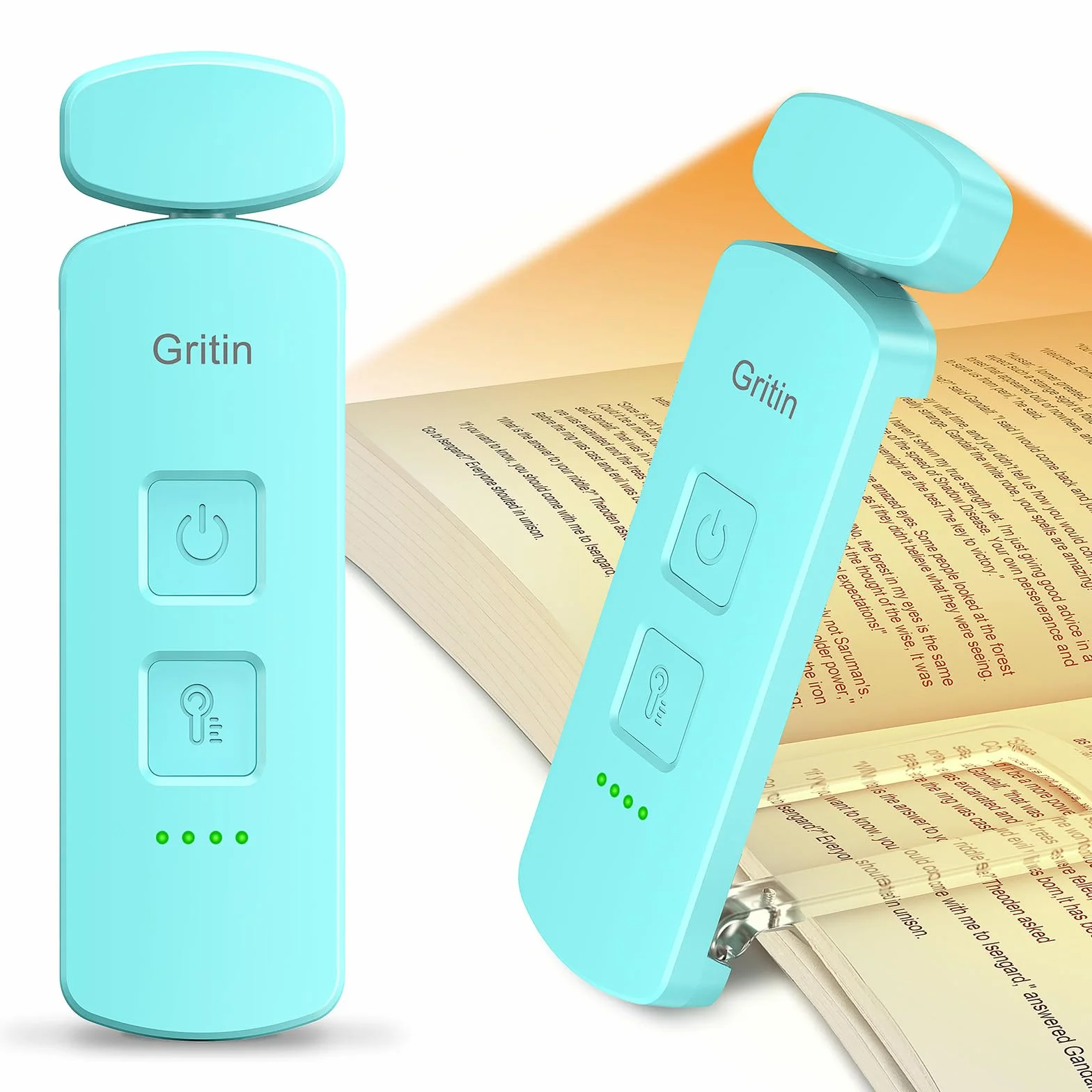 Gritin Lámpara de Lectura Recargable con Pinzas, 3 Colores y 3 Brillos Ajustables, Plegable para Leer en la Cama