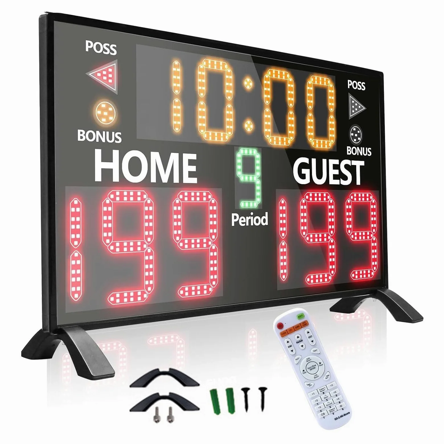 Marcador de baloncesto, marcador digital LED con control remoto, instalación de mesa y pared, reloj temporizador y función de zumbador, brillo ajustable