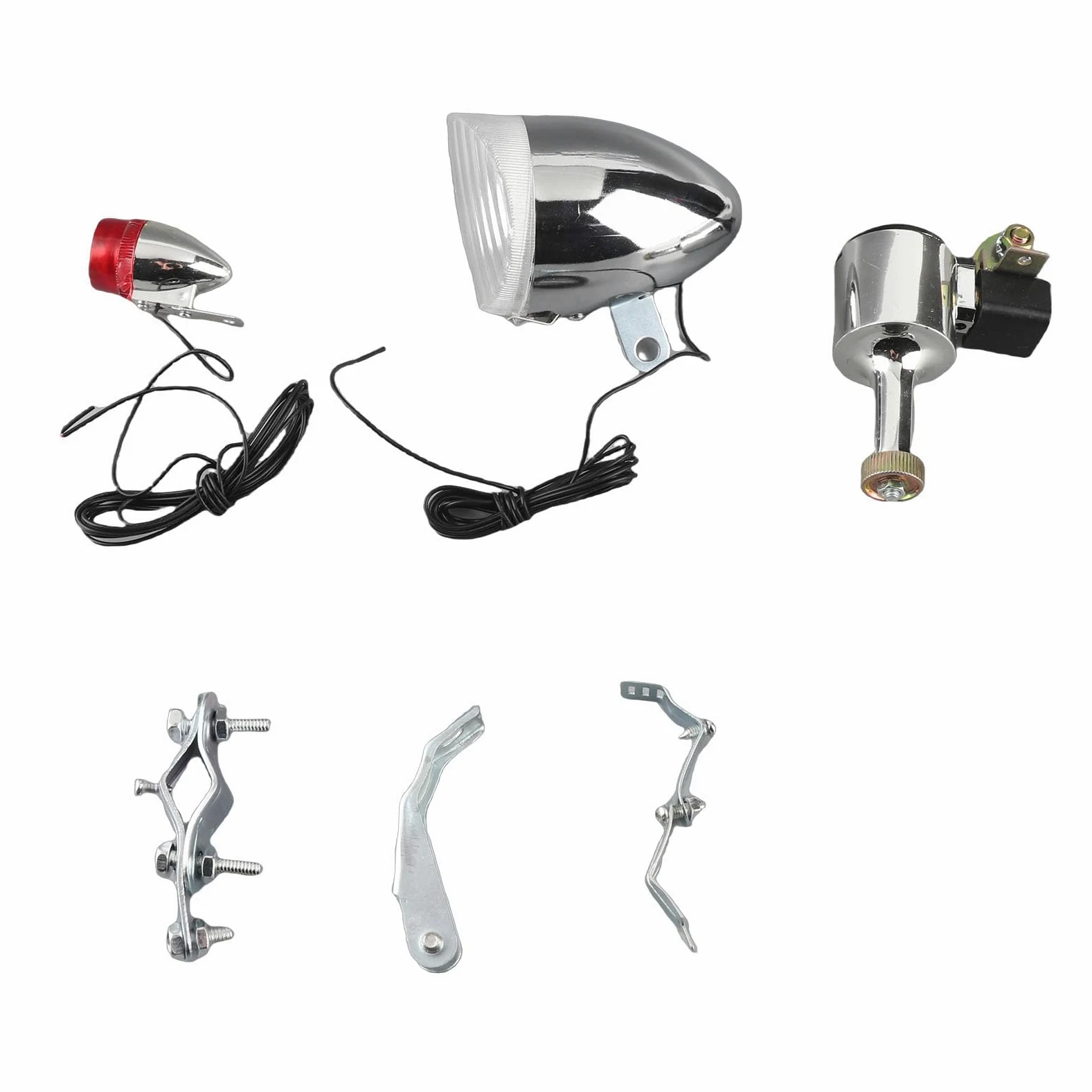 Juego de Luces para Bicicleta Retro, Kit de Faro y luz Trasera LED Vintage con generador de 6 V, Luces Frontales y traseras para Bicicleta autoalimentadas para modificación DIY, AC