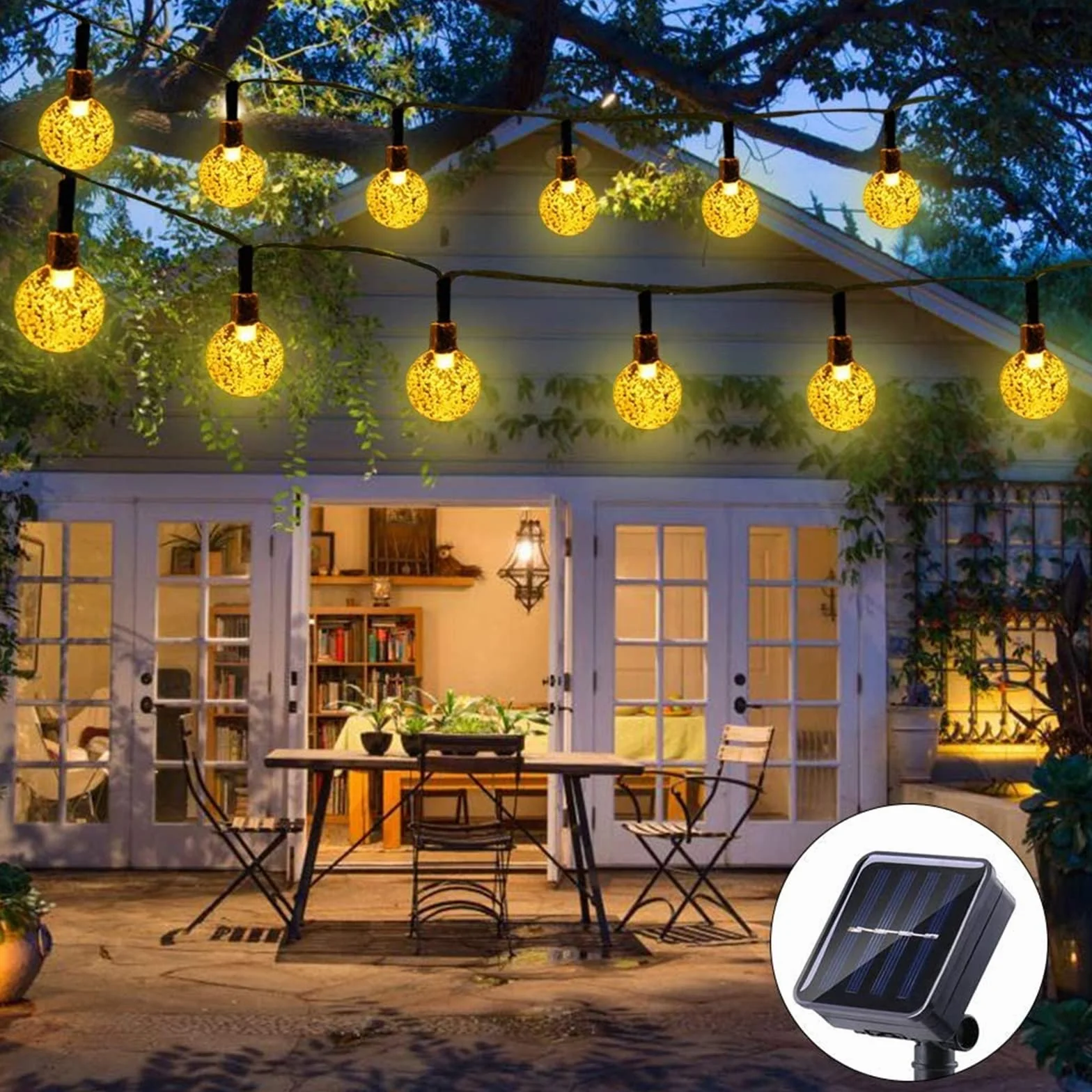 Moxled Guirnaldas Luces Exterior Solares 11M 60 LED Impermeable 8 Modos Cadena de Luces Solar para Jardín Patio Blanco Cálido