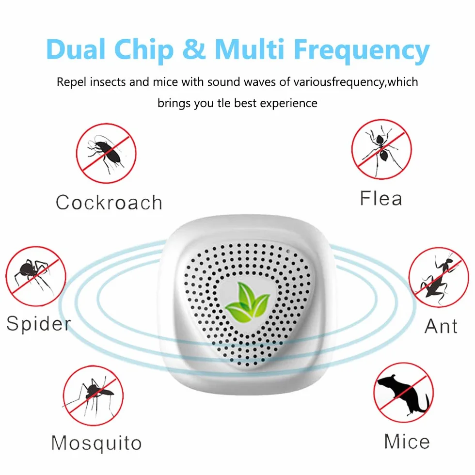 Repellente de plagas ultrasónico 4 paquetes, Control electrónico de mosquitos, Seguro para humanos y mascotas