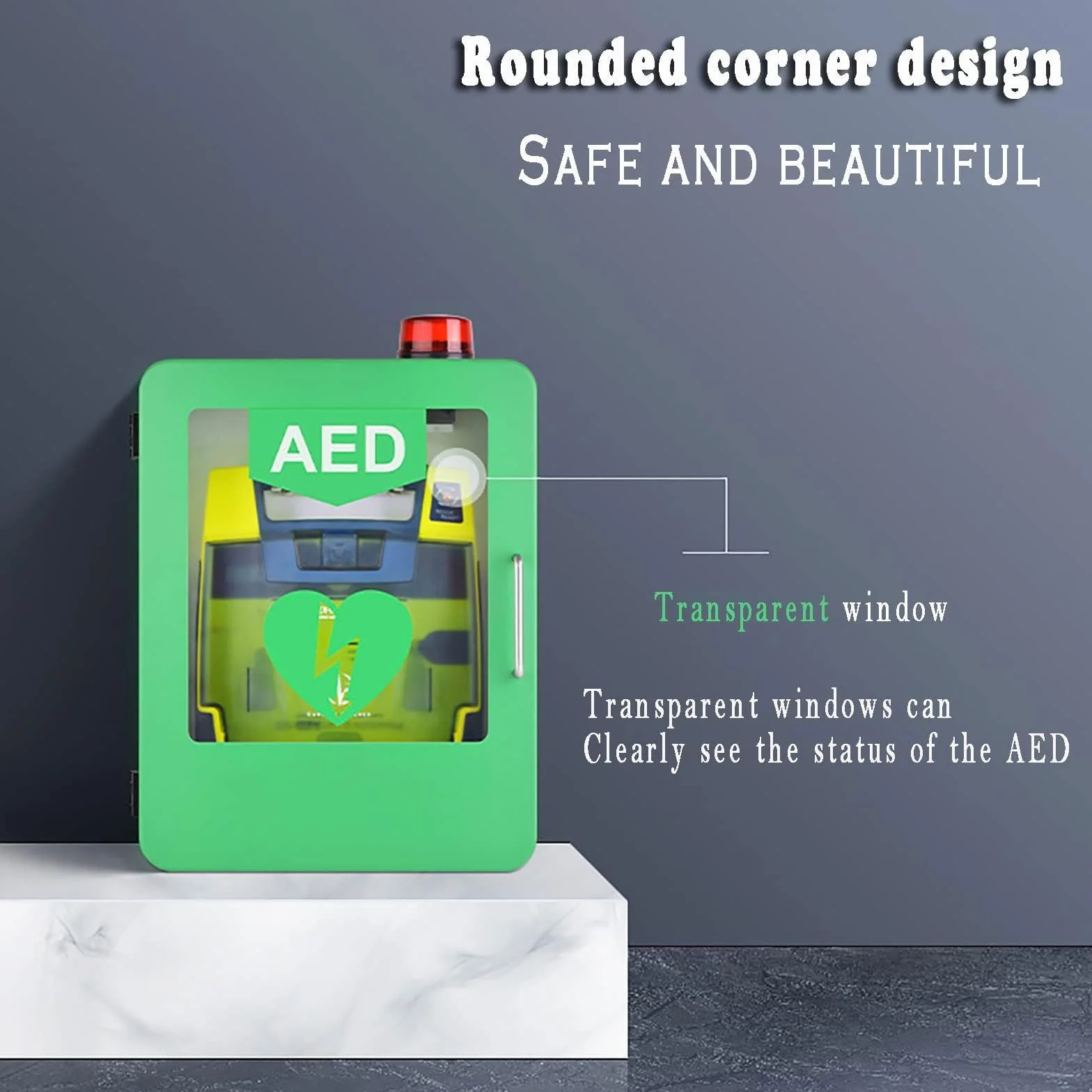 Caja de alarma desfibrilación cardíaca montada en pared, gabinete almacenamiento DEA con luz y alarma, interruptor doble, estuche primeros auxilios