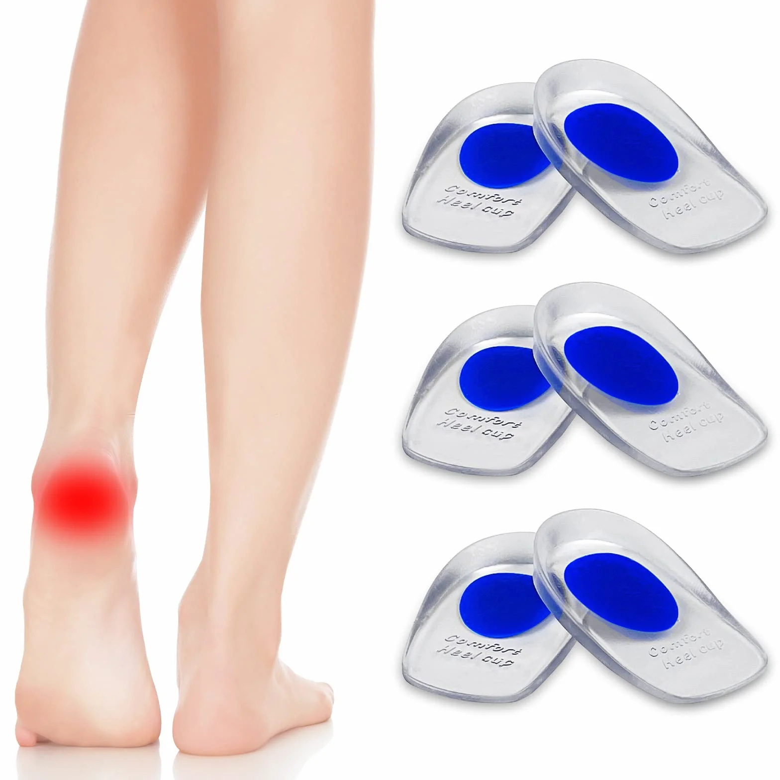 Taloneras Silicona Azul Aliviar Dolor Suave Almohadillas Gel Para Talones Reducir Golpes Plantillas Talon Fascitis Plantar Espolon Calcaneo Tendinitis (L)