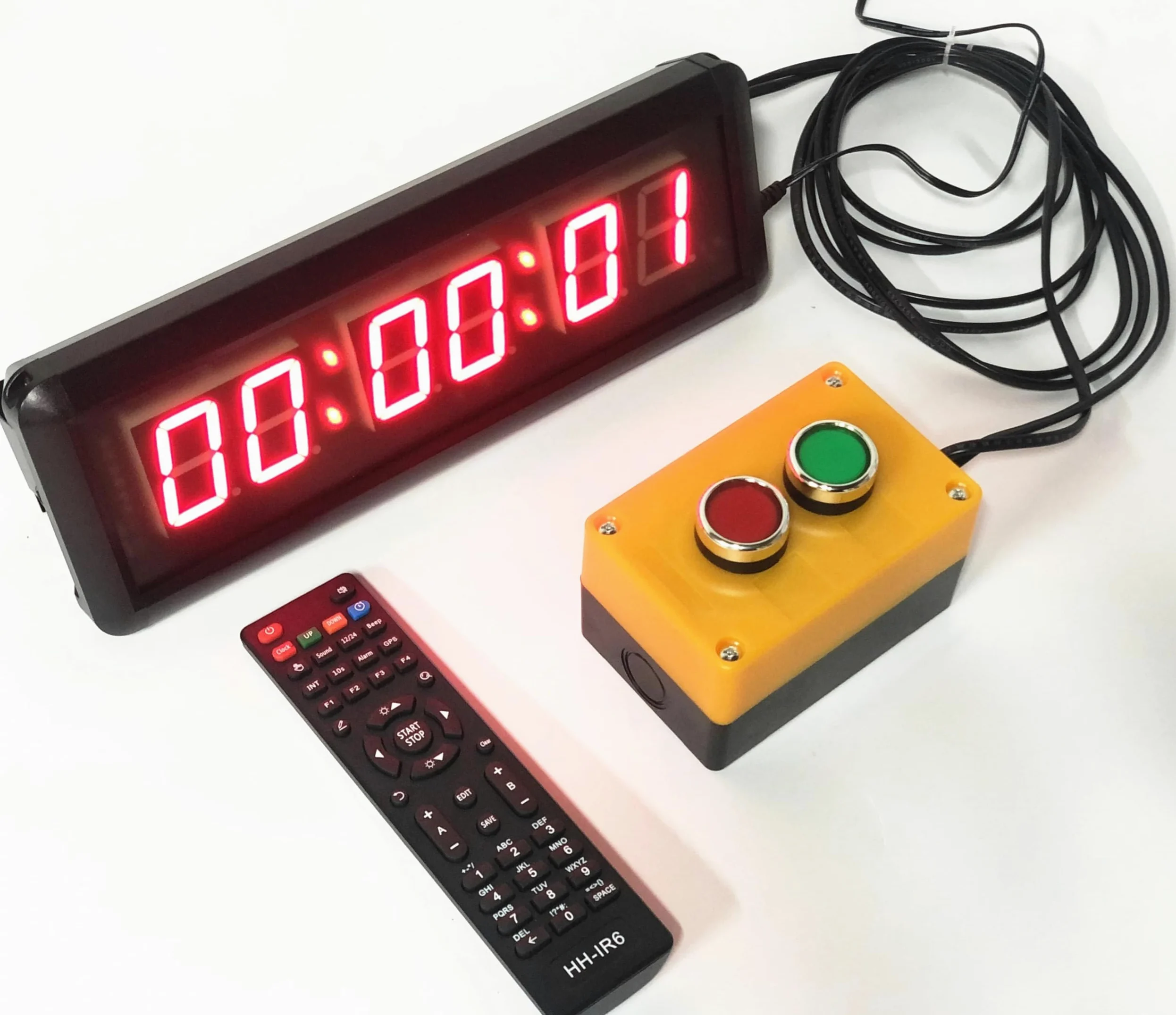 Reloj cronómetro de gimnasio con botón de inicio/parada, temporizador de coincidencia de zumbador grande, cuenta regresiva de 12/24 horas, con pantalla digital LED remota para escuela, examen, hogar