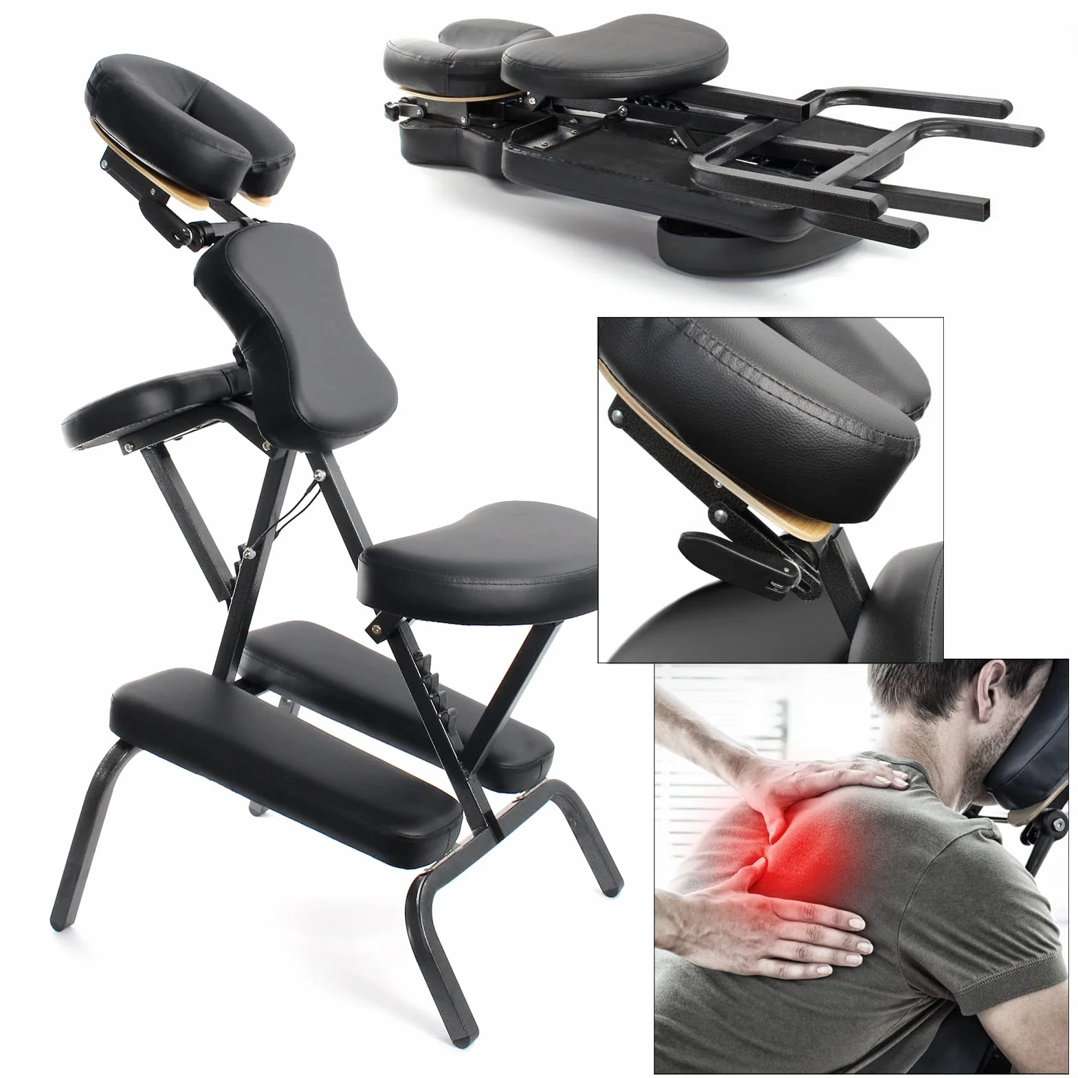 Silla de Masaje Plegable 200kg Reposacabezas Accesorio Fisioterapia