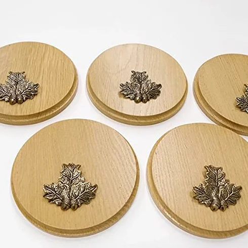 GTK Oferta 5 placas cuña redondas de roble claro AF 15 cm, tabla cuña, tabla de especias, placa para trofeos con 5 hojas de roble