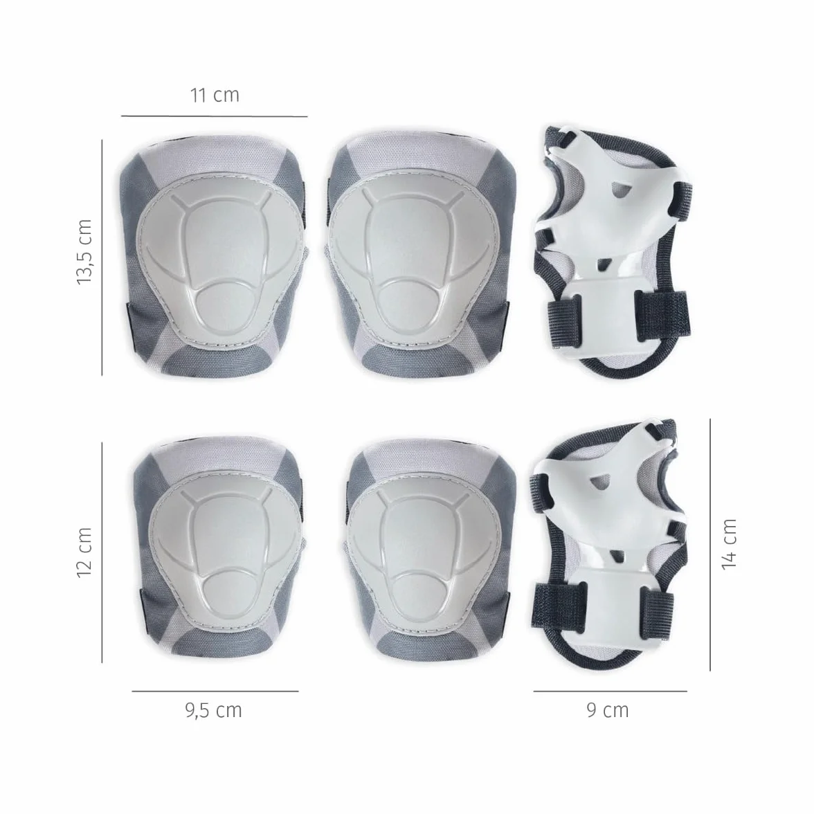 BEELOOM Protecciones Infantiles para Bicicleta Grey Pad Coderas Rodilleras Muñequeras Gris Correas Ajustables 2 Años