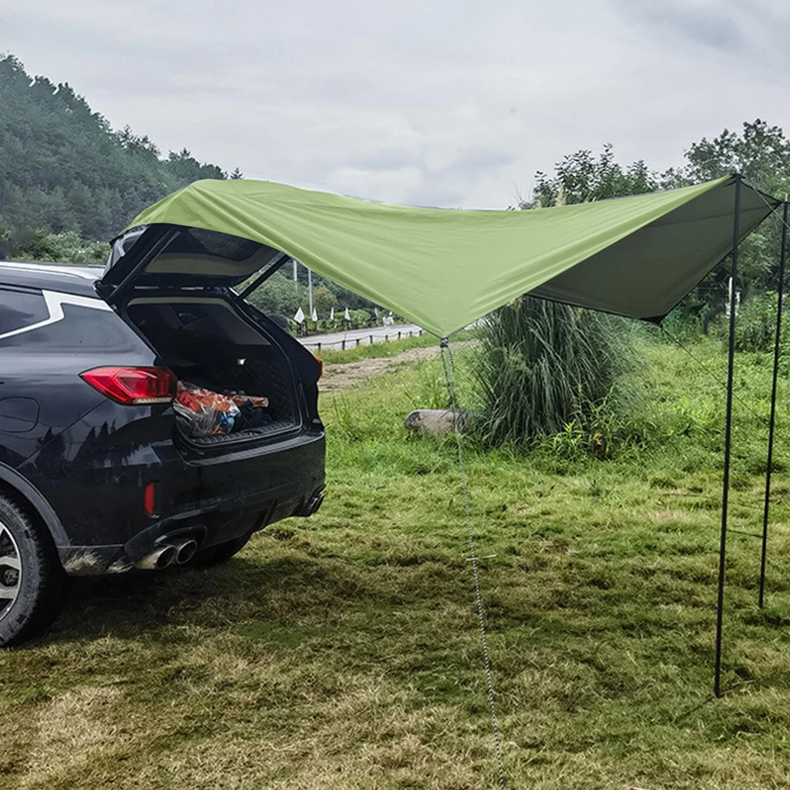 Toldo para Coche, Universal Toldo para Portón Trasero de Coche 380x280cm, Impermeable Toldo Parasol Coche para Auto, SUV, Camping (Verde)