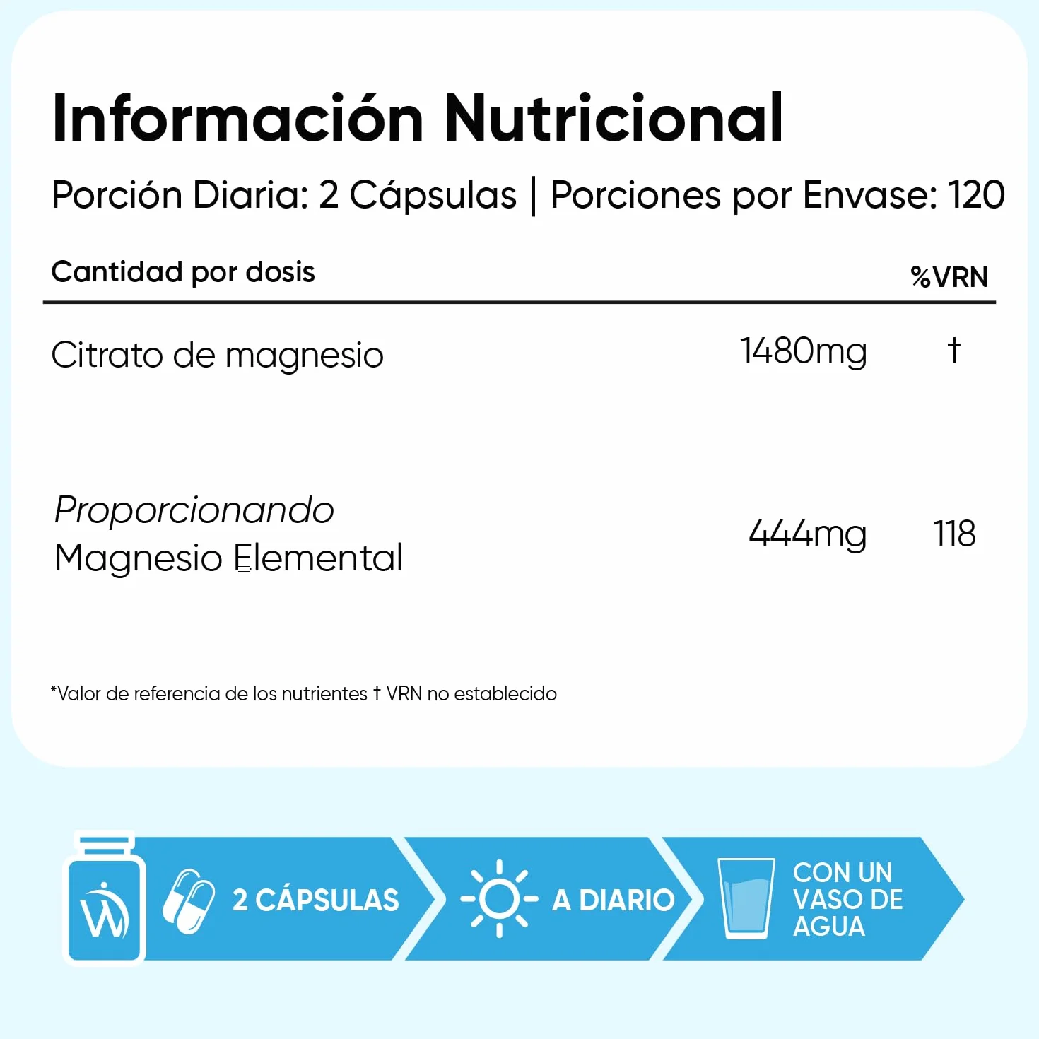 Citrato de Magnesio 240 Cápsulas Veganas 444mg Magnesio Puro 1480mg Citrato Sin Gluten