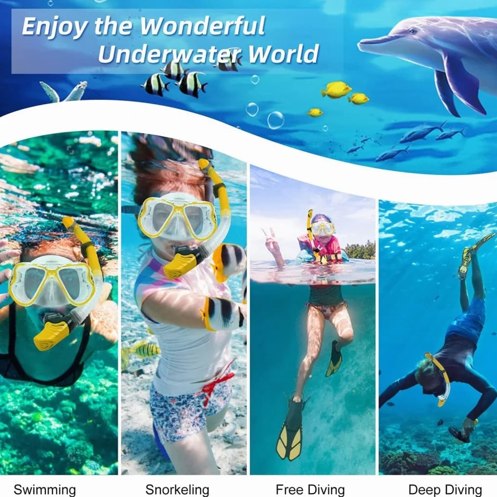 Máscaras de Buceo Profesionales + Tubo de respiración + Aletas, Juego de esnórquel, Gafas de natación antivaho de Silicona para Adultos, máscara de esnórquel,Negro,L/XL