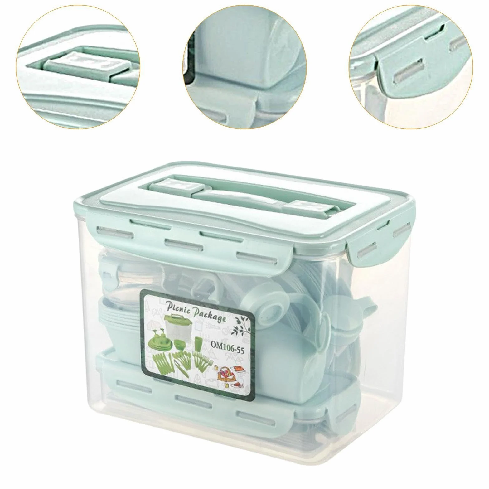 56 Piezas Cubiertos Portátiles Reutilizables Vajilla Completa Cucharas Tenedores Vasos Platos con Caja de Almacenaje Adecuado para Camping Picnic, Verde