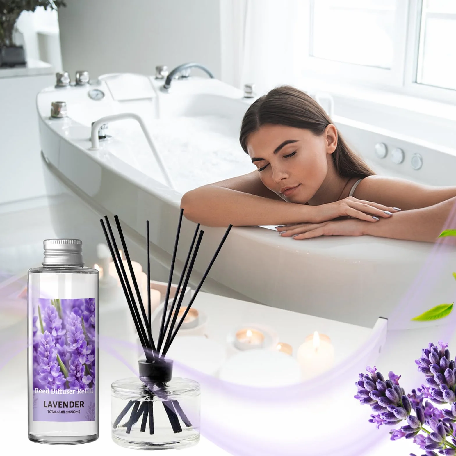 SCENTORINI Difusor de Fragancia Lavanda 200ML Recambio Aceite Esencia Ambientador Hogar