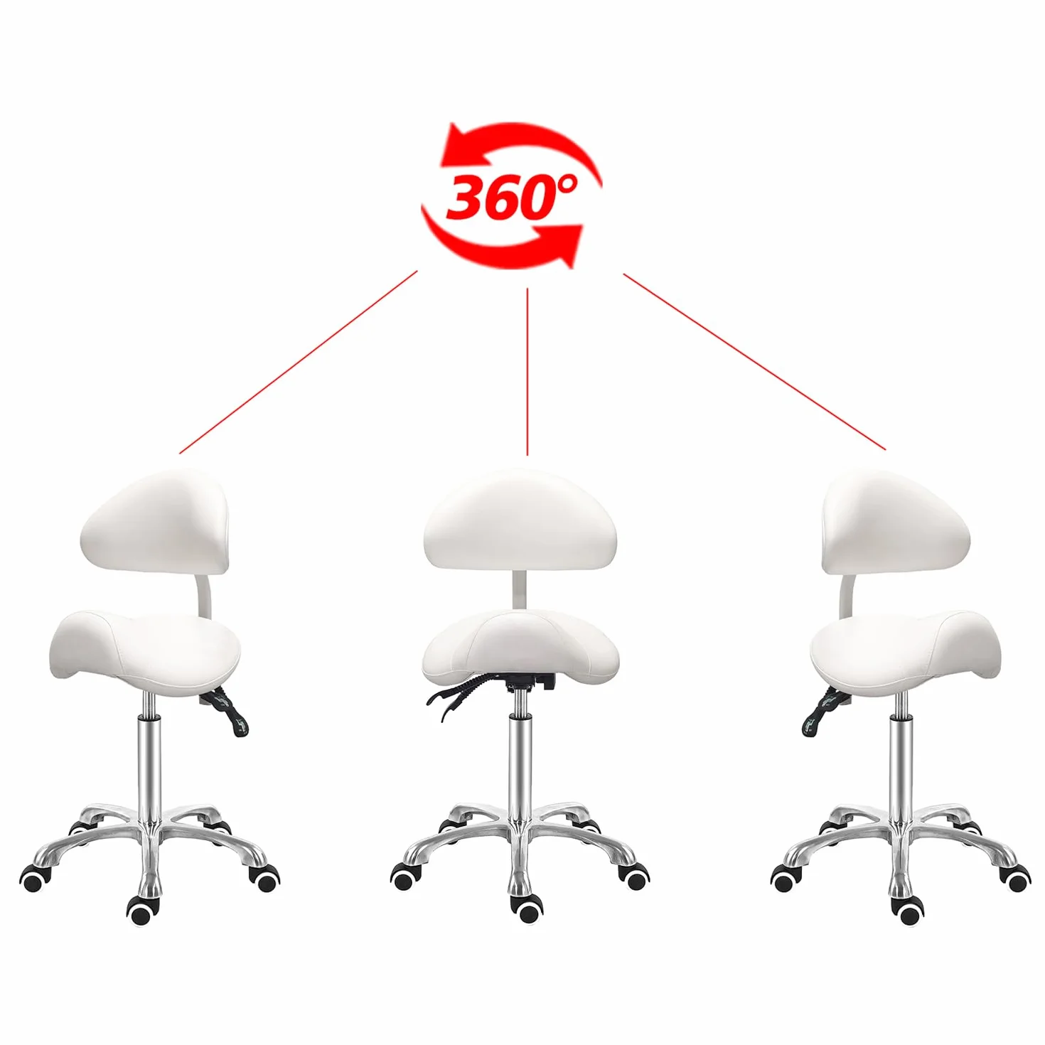 Antlu Silla de sillín con respaldo ajustable blanco para esteticista rodante salón spa clínica dental