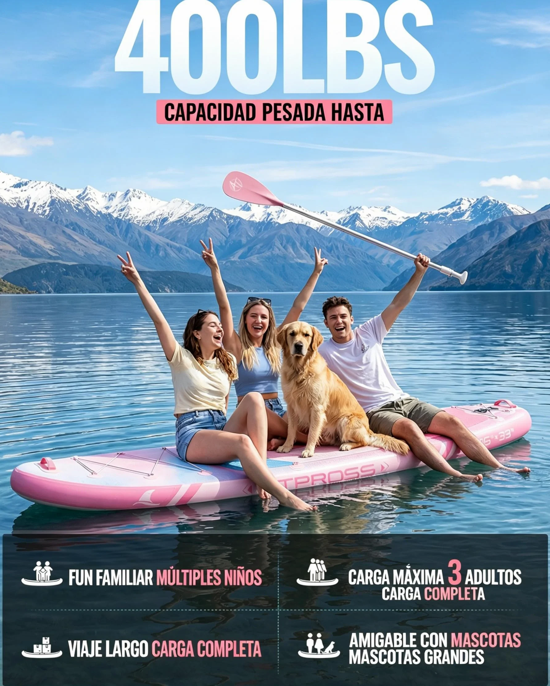 Tabla Sup Hinchable 2 Personas Set Completo Accesorios | Extra Ancha 320x84cm Carga 200kg Gran Estabilidad y Cubierta Antideslizante