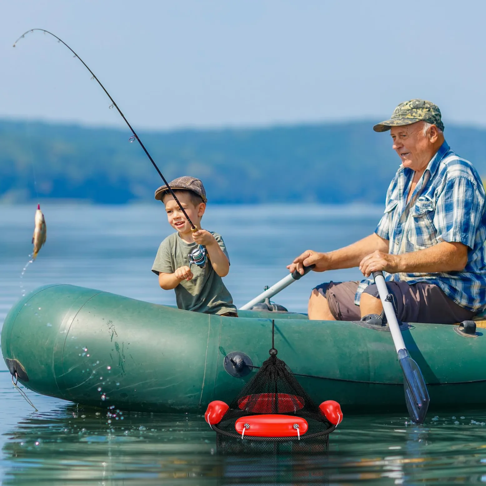 Cesta de pesca flotante plegable grande para peces, cesta de pesca flotante, cubo de red para almacenamiento de cebo, jaula para mantener camarones de pececillos