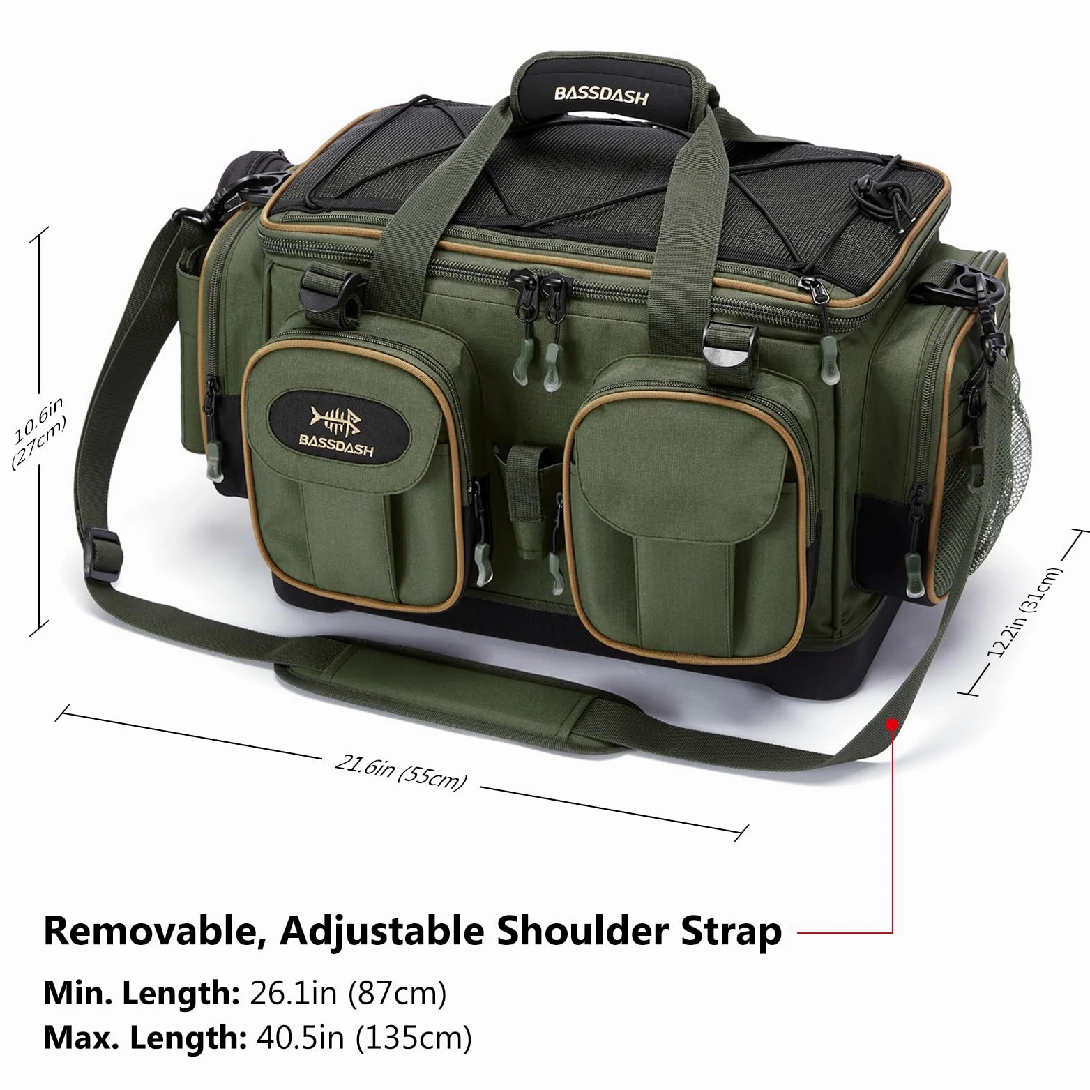 Bassdash Bolsa de Aparejos de Pesca, Bolsas de Pesca de Gran Capacidad,Impermeable y Ligero，con Cubierta de Lluvia Inferior