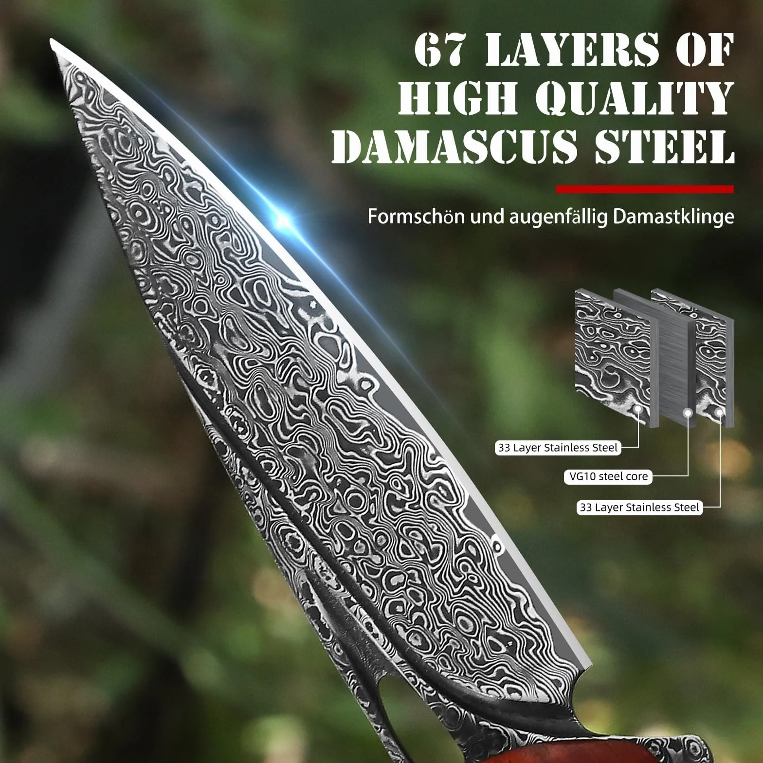 DRACHENADER La navaja de bolsillo plegable de Damasco clip, núcleo de acero VG10 y mango de madera es versátil, fácil de usar y la compañera perfecta para acampar al aire libre.