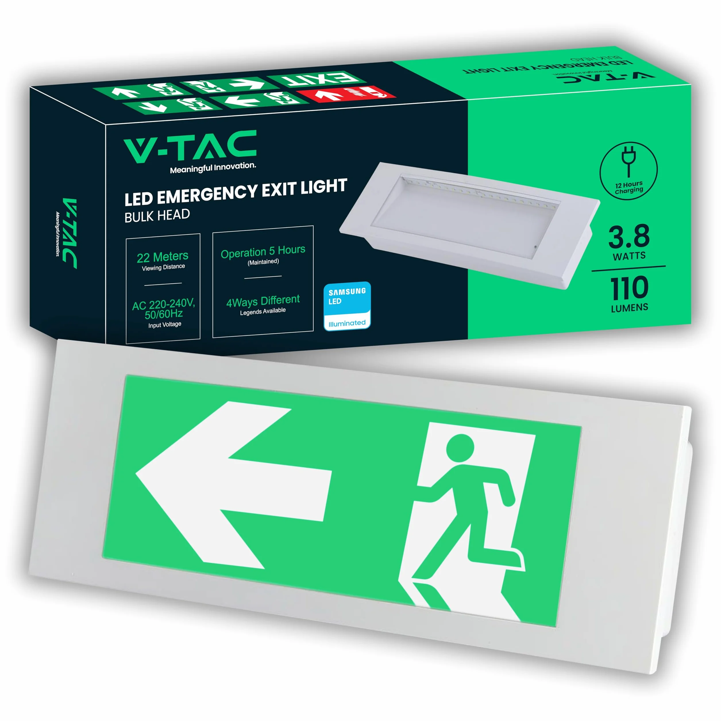 V-TAC Lámpara LED de Emergencia 3,8W 25000 mAh IP20 6000K Luz Empotrable