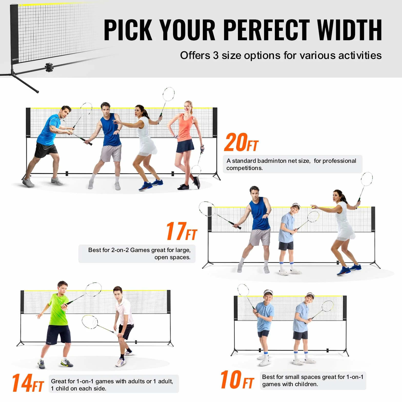 VEVOR Red de Bádminton Ajustable 420x155x103 cm Portátil con Postes y Raquetas