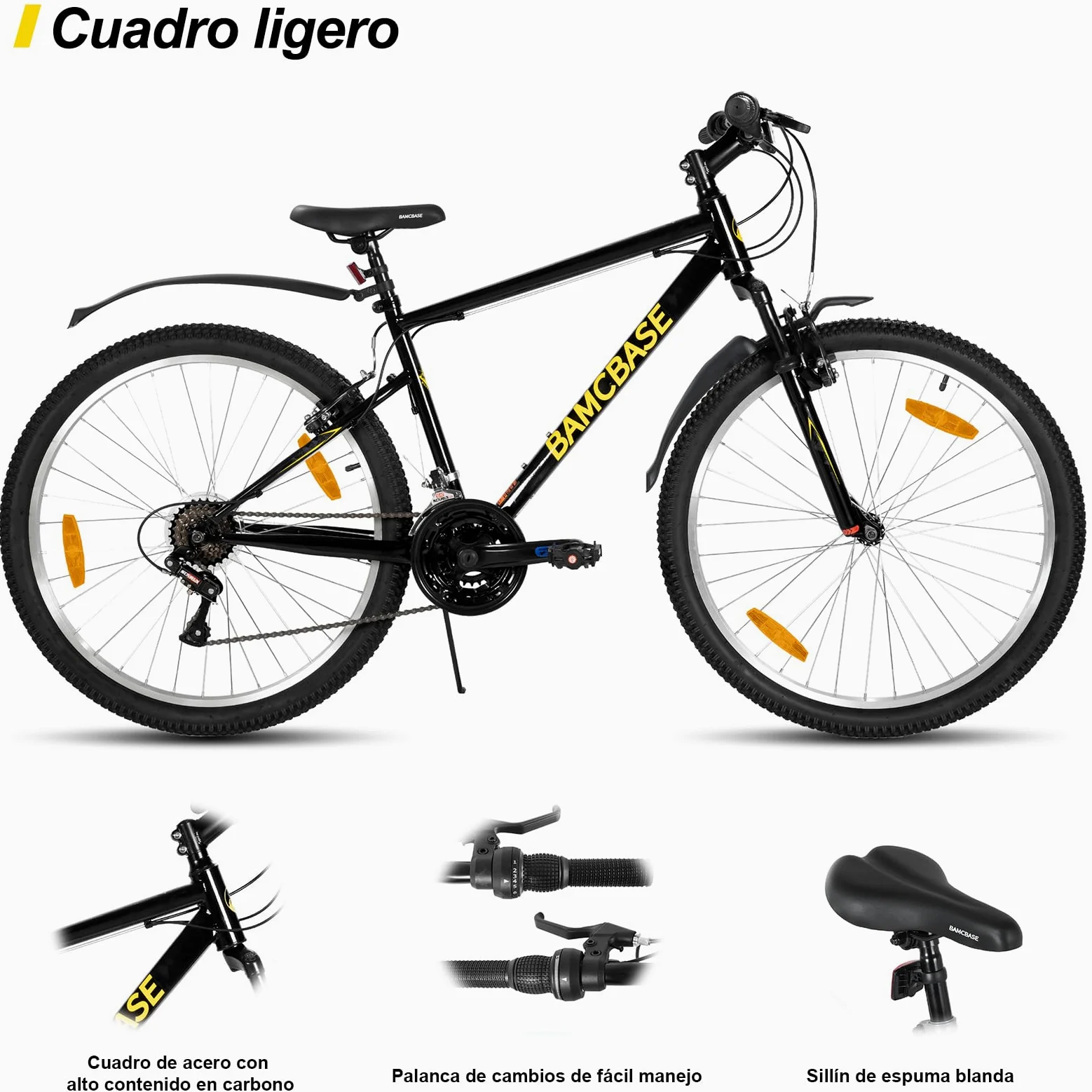 Hiland Bicicleta de Montaña 26/27,5/29 Pulgadas, 18 Velocidades para Mujeres y Hombres, Bici Adulto, Bicicleta de Montaña Frenos en V, MTB con Cuadro de Acero de Alto Carbono, Negro/Azul/Gris