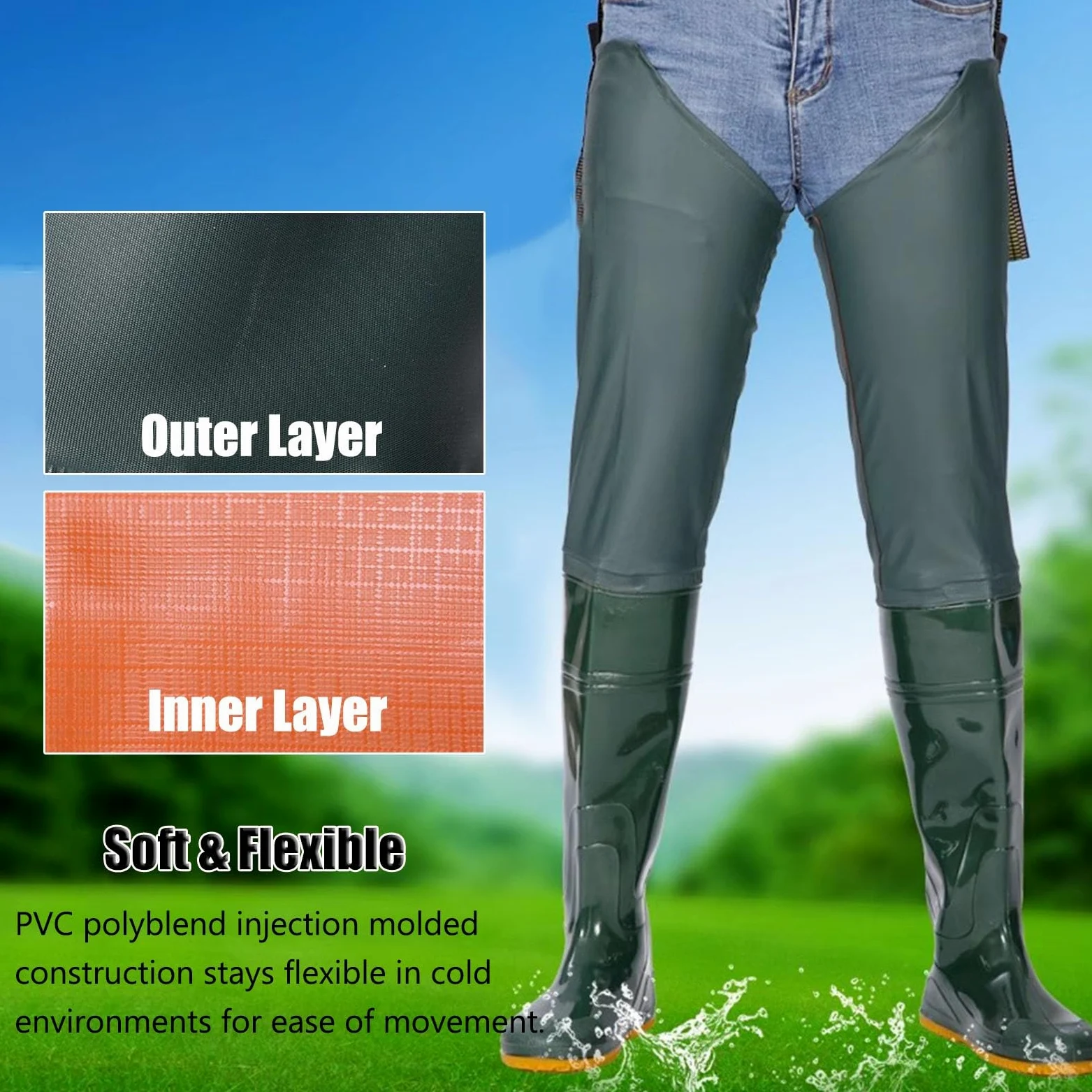 Vadeadores Botas Botas De Pesca con Mosca para Hombres Y Mujeres, Ligeras Y Suaves, Impermeables, con Suela con Tacos para Pescar En El Barro del Estanque
