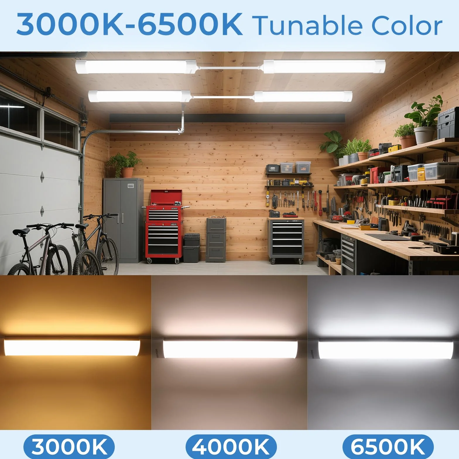 CCT Regleta LED Cocina Techo 60cm Ajuste Color 3000K-6500K Barra LED Exterior Impermeable IP65 18W