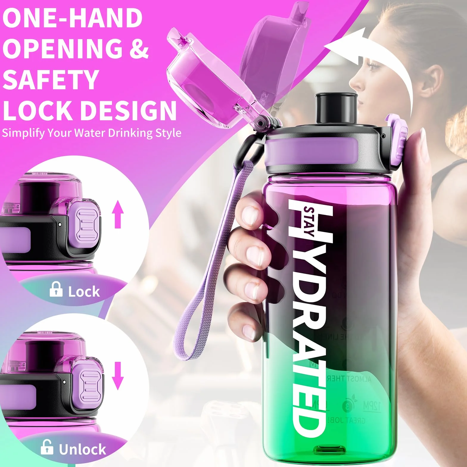 Mevoly Botella Agua Niños 500ML, Botella Agua Gimnasio sin BPA con Marcador de Tiempo, Plastico Botella de Agua Deportiva Motivacional, Cantimplora para Colegio, Bicicleta