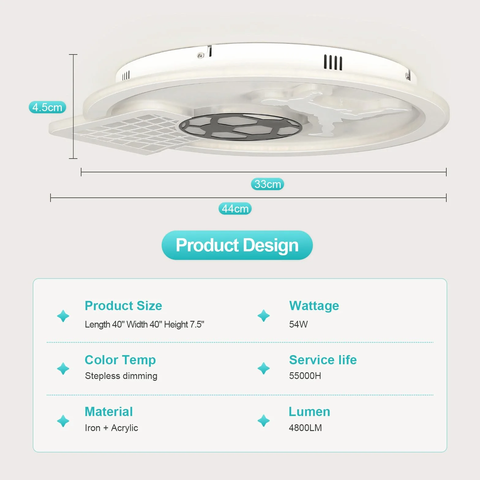 OTREN Plafon LED Techo Infantil Regulable con Control Remoto, Fútbol Luces con Timing y Luz Nocturna, 44 cm